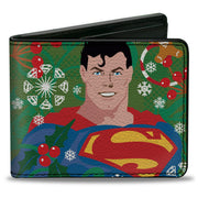 Bi-Fold Wallet - Superman Holiday Christmas Pose and Icons Greens Bi-Fold Wallets DC Comics
