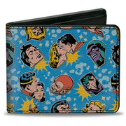 Bi-Fold Wallet - Vintage Superman Supergirl and Villains Faces Scattered Blues Bi-Fold Wallets DC Comics