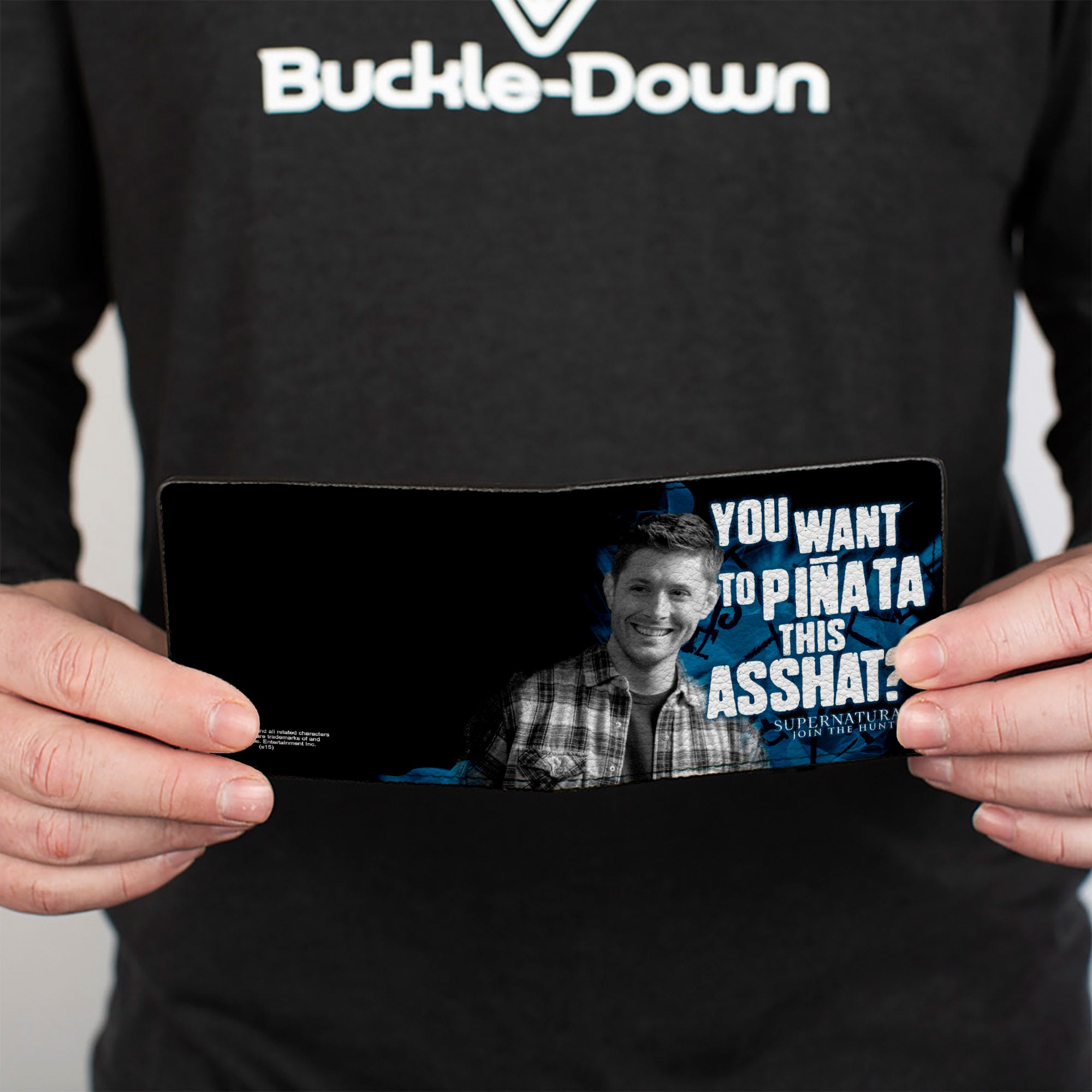 Bi-Fold Wallet - Dean Pose3 YOU WANT TO PINATA THIS ASSHAT? Black Blues Grays White Bi-Fold Wallets Supernatural