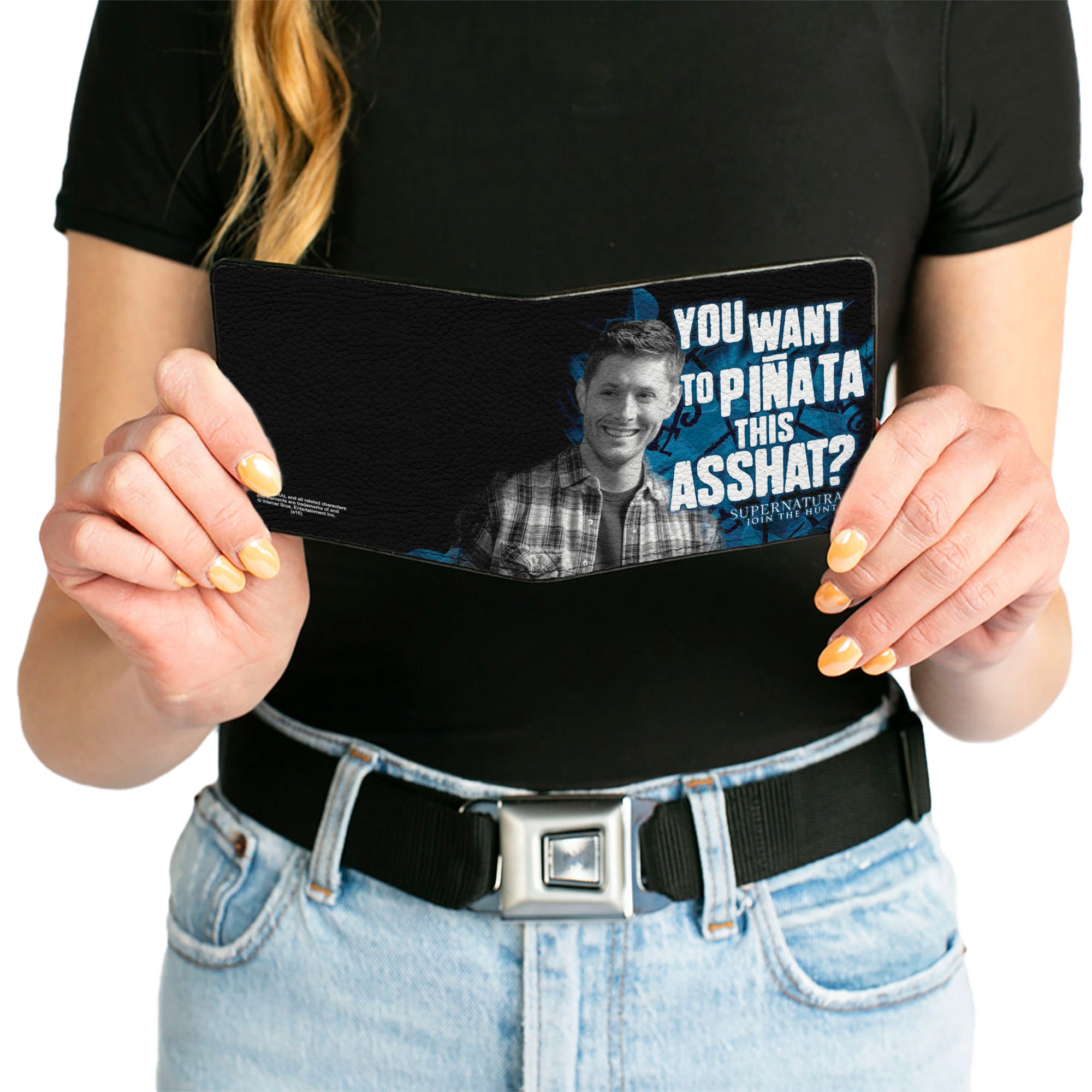 Bi-Fold Wallet - Dean Pose3 YOU WANT TO PINATA THIS ASSHAT? Black Blues Grays White Bi-Fold Wallets Supernatural