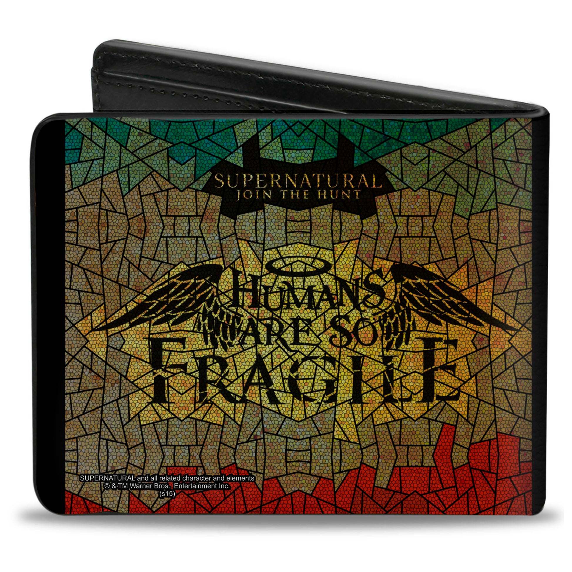 Bi-Fold Wallet - SUPERNATURAL-HUMANS ARE SO FRAGILE Stained Glass Black Greens Yellows Red Bi-Fold Wallets Supernatural