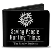 Bi-Fold Wallet - Winchster Pentagram SAVING PEOPLE HUNTING THINGS-THE FAMILY BUSINESS + Logo Black White Bi-Fold Wallets Supernatural
