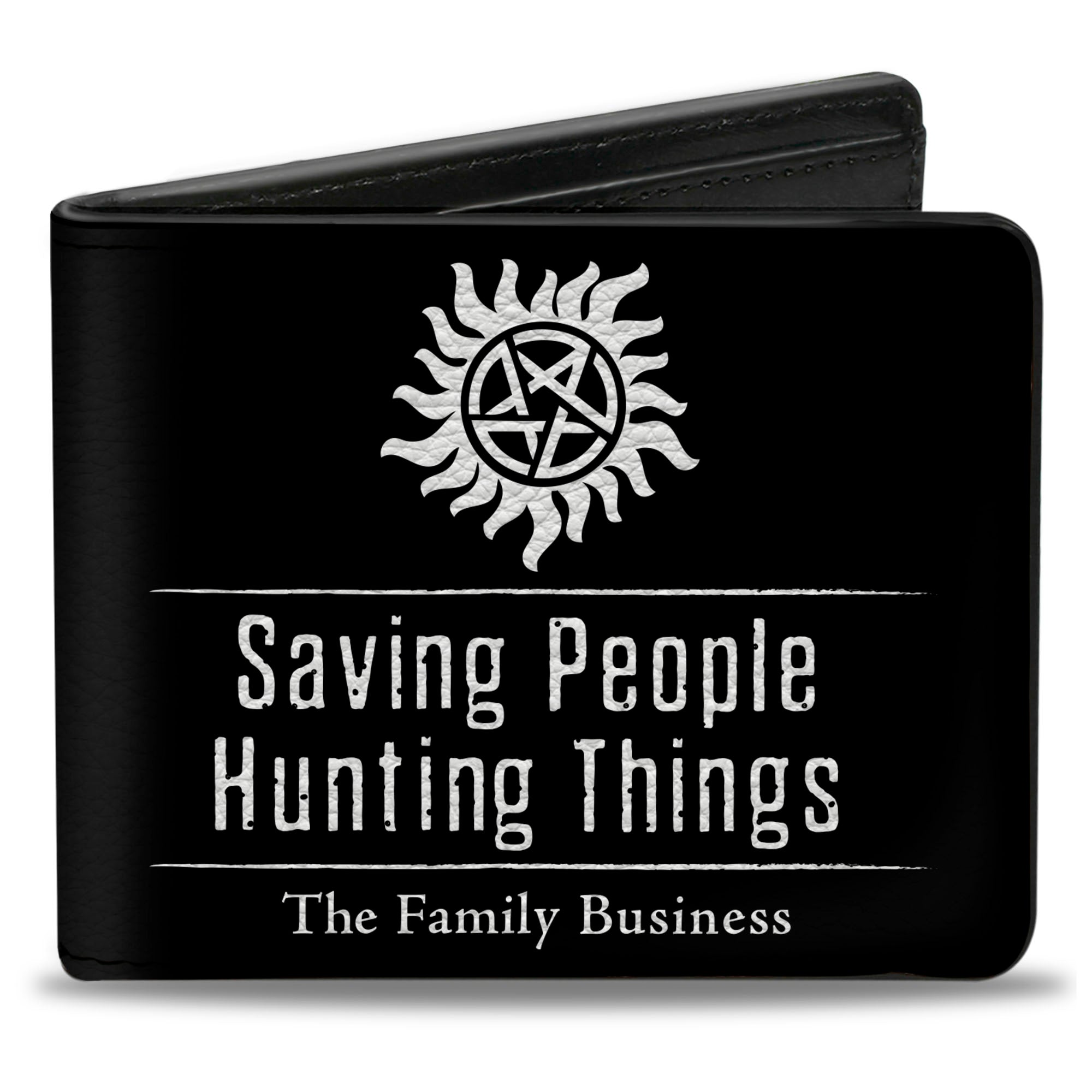 Bi-Fold Wallet - Winchster Pentagram SAVING PEOPLE HUNTING THINGS-THE FAMILY BUSINESS + Logo Black White Bi-Fold Wallets Supernatural