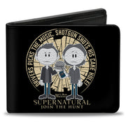 Bi-Fold Wallet - Supernatural Sam & Dean Caricatures DRIVER PICKS THE MUSIC Shattered Glass Black White Grays Blues Bi-Fold Wallets Supernatural