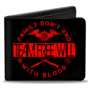 Bi-Fold Wallet - Supernatural TEAM FREE WILL-FAMILY DON'T END WITH BLOOD Black Red Bi-Fold Wallets Supernatural