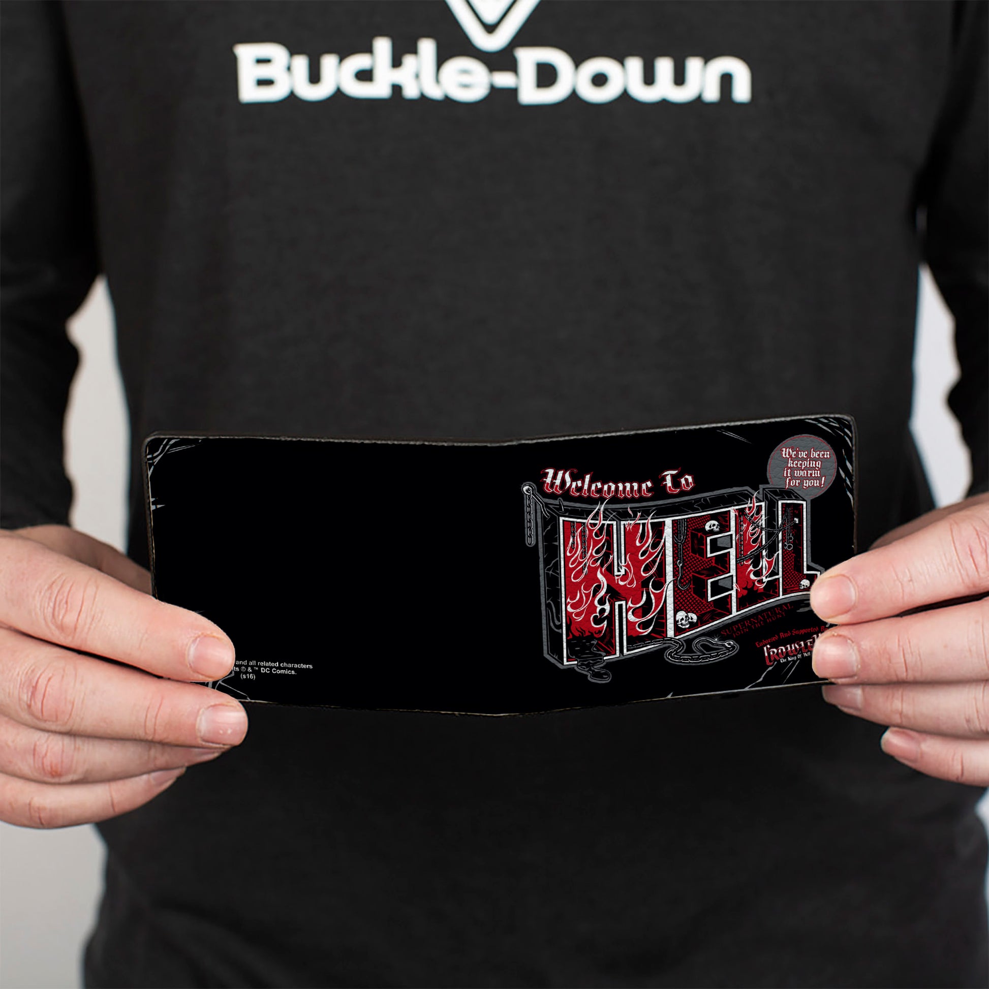 Bi-Fold Wallet - Supernatural WELCOME TO HELL Flames Skulls Chains Black Gray Red White Bi-Fold Wallets Supernatural