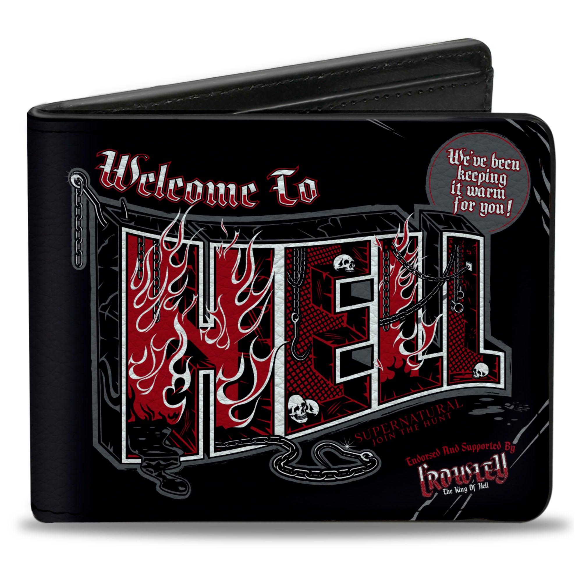 Bi-Fold Wallet - Supernatural WELCOME TO HELL Flames Skulls Chains Black Gray Red White Bi-Fold Wallets Supernatural
