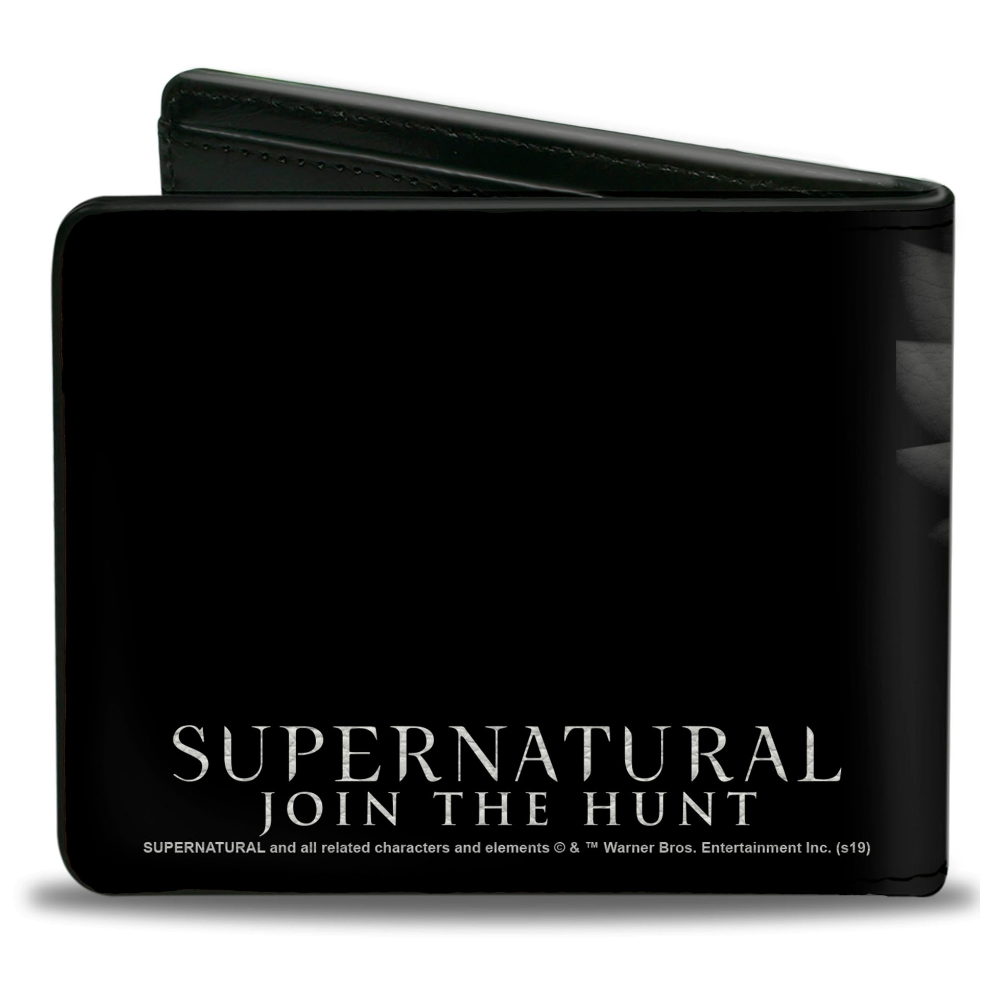 Bi-Fold Wallet - SUPERNATURAL Castiel Angel Wings Pose + Logo Black White Bi-Fold Wallets Supernatural