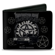 Bi-Fold Wallet - Supernatural THE WINCHESTER BROS Impala Pentagrams Scattered Black Grays White Bi-Fold Wallets Supernatural