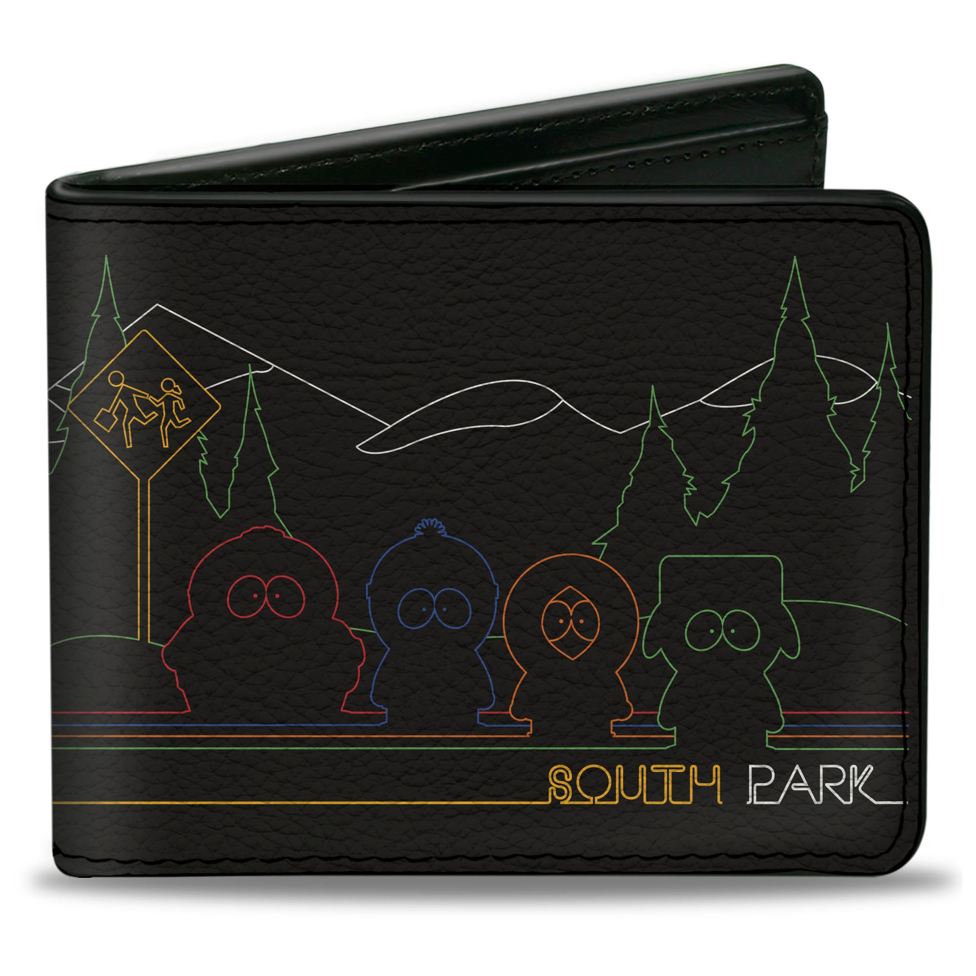 Bi-Fold Wallet - SOUTH PARK Boys at Bus Line Silhouette Black/Multi Color Bi-Fold Wallets South Park