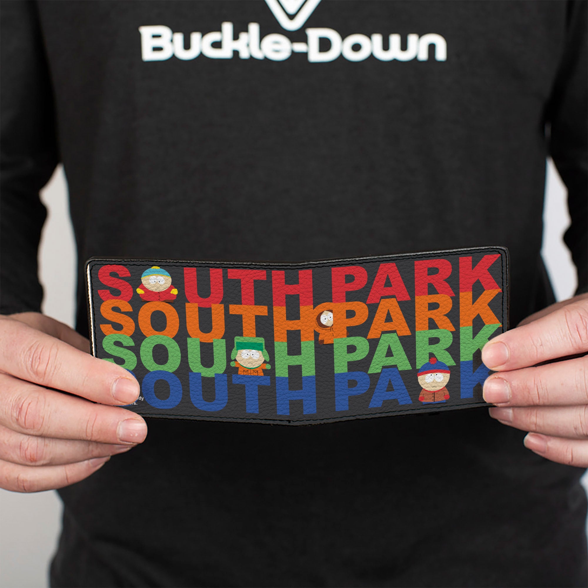 Bi-Fold Wallet - SOUTH PARK Text Stripe and Characters Black/Multi Color Bi-Fold Wallets South Park