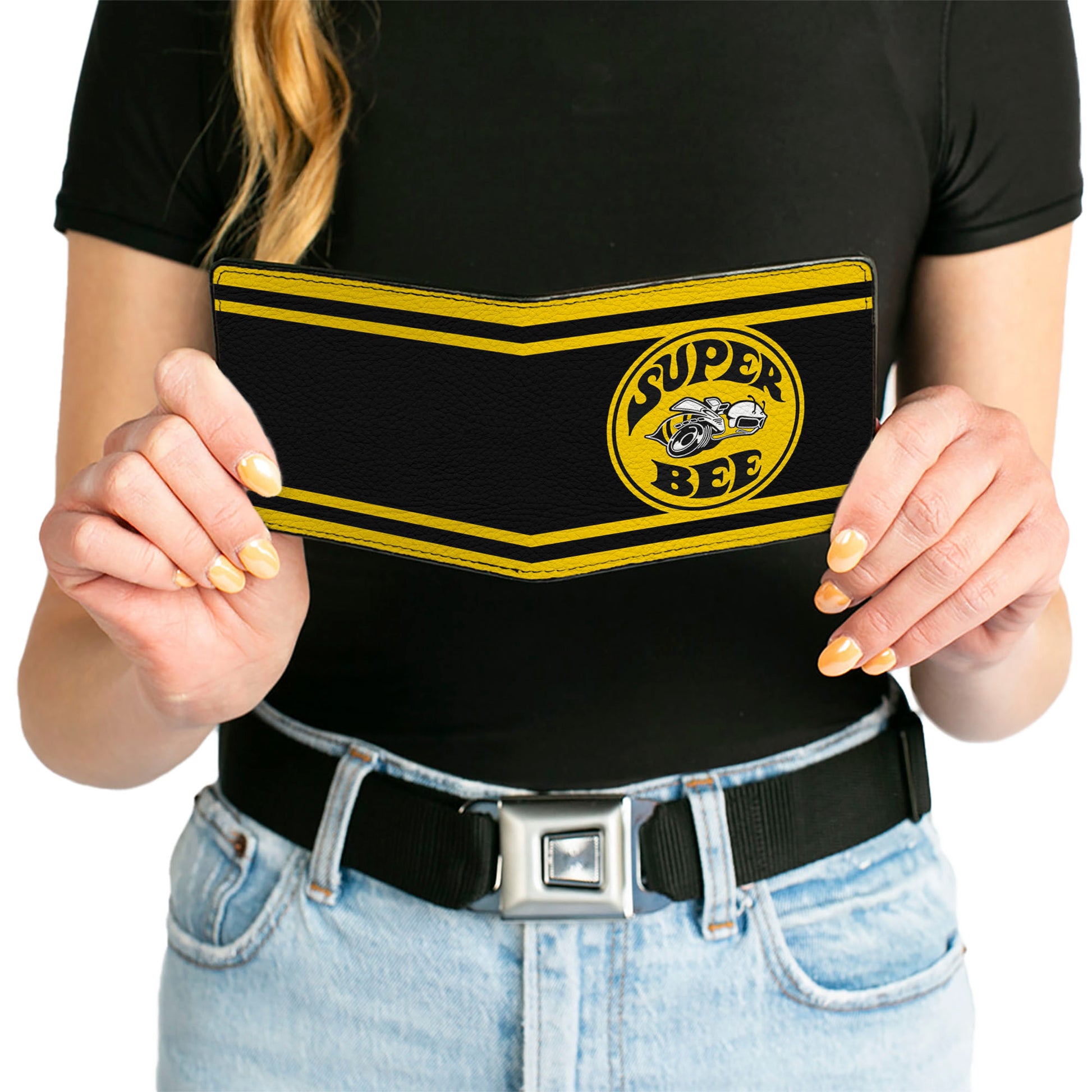 Bi-Fold Wallet - SUPER BEE Logo Stripes Black Yellow Bi-Fold Wallets Dodge