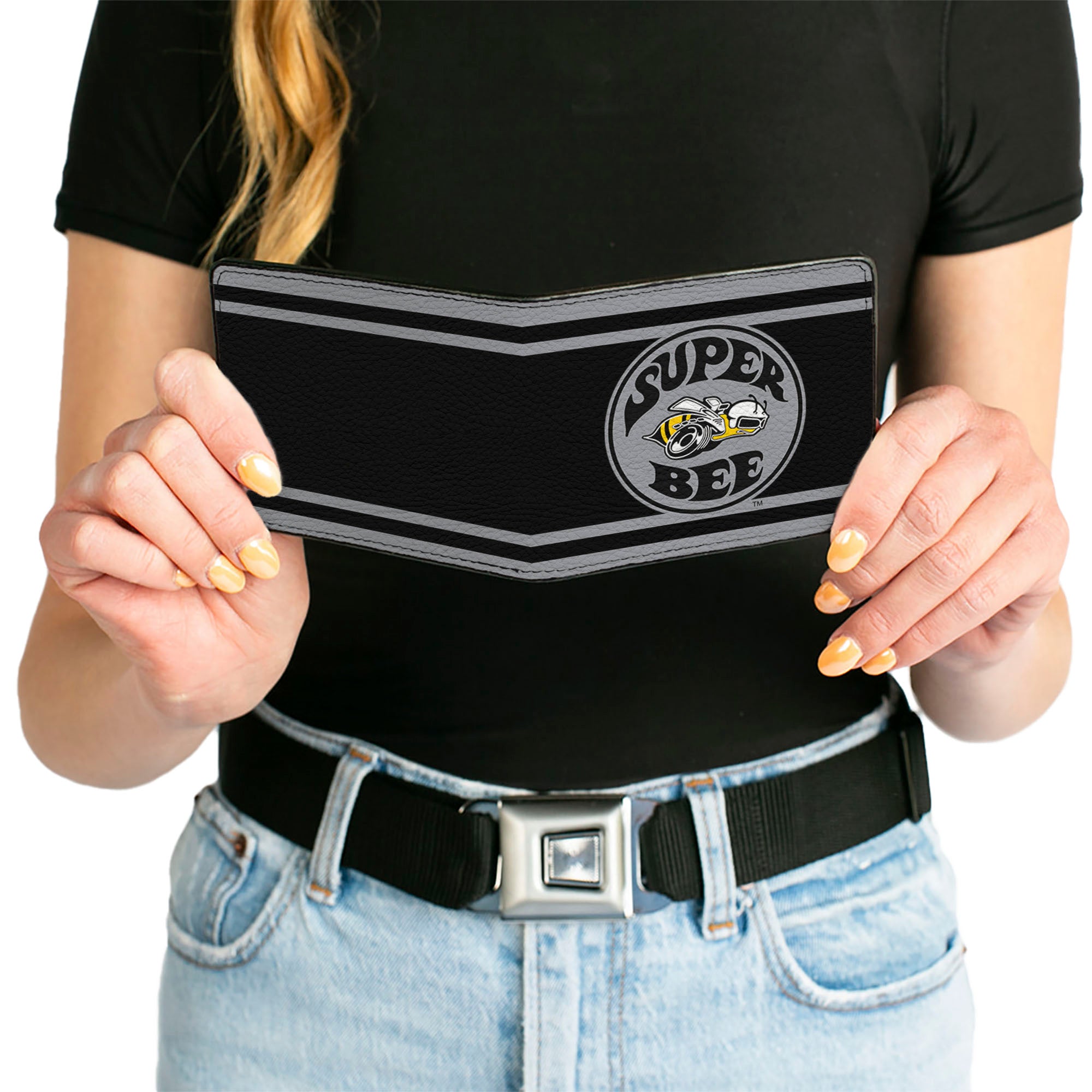 Bi-Fold Wallet - SUPER BEE Logo Stripes Black Gray Bi-Fold Wallets Dodge