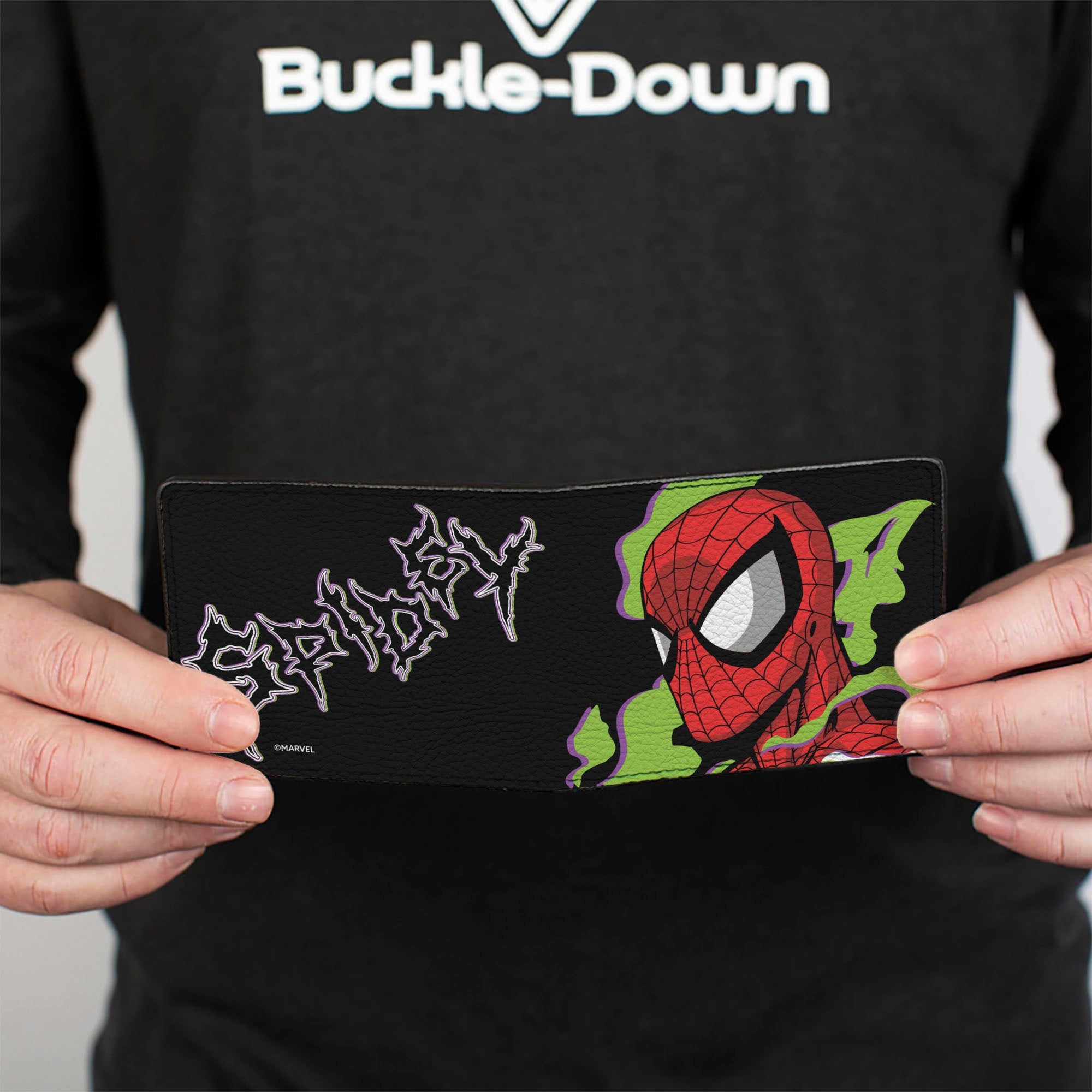 Bi-Fold Wallet - Spider-Man SPIDEY Sense Pose Black/Purple/Green Bi-Fold Wallets Marvel Comics