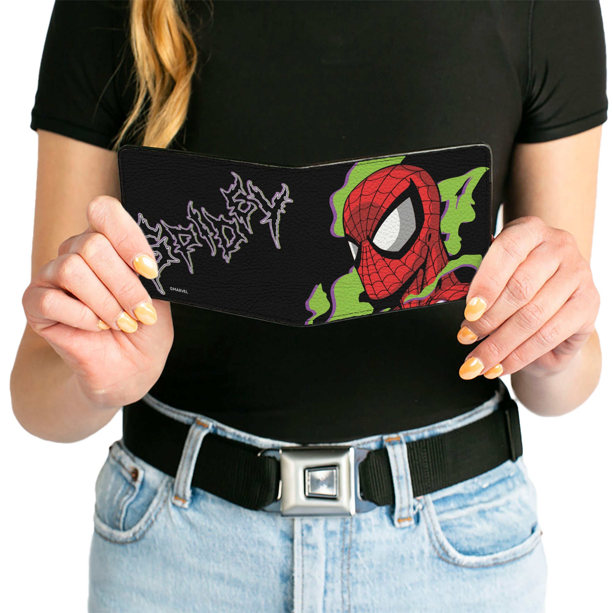 Bi-Fold Wallet - Spider-Man SPIDEY Sense Pose Black/Purple/Green Bi-Fold Wallets Marvel Comics