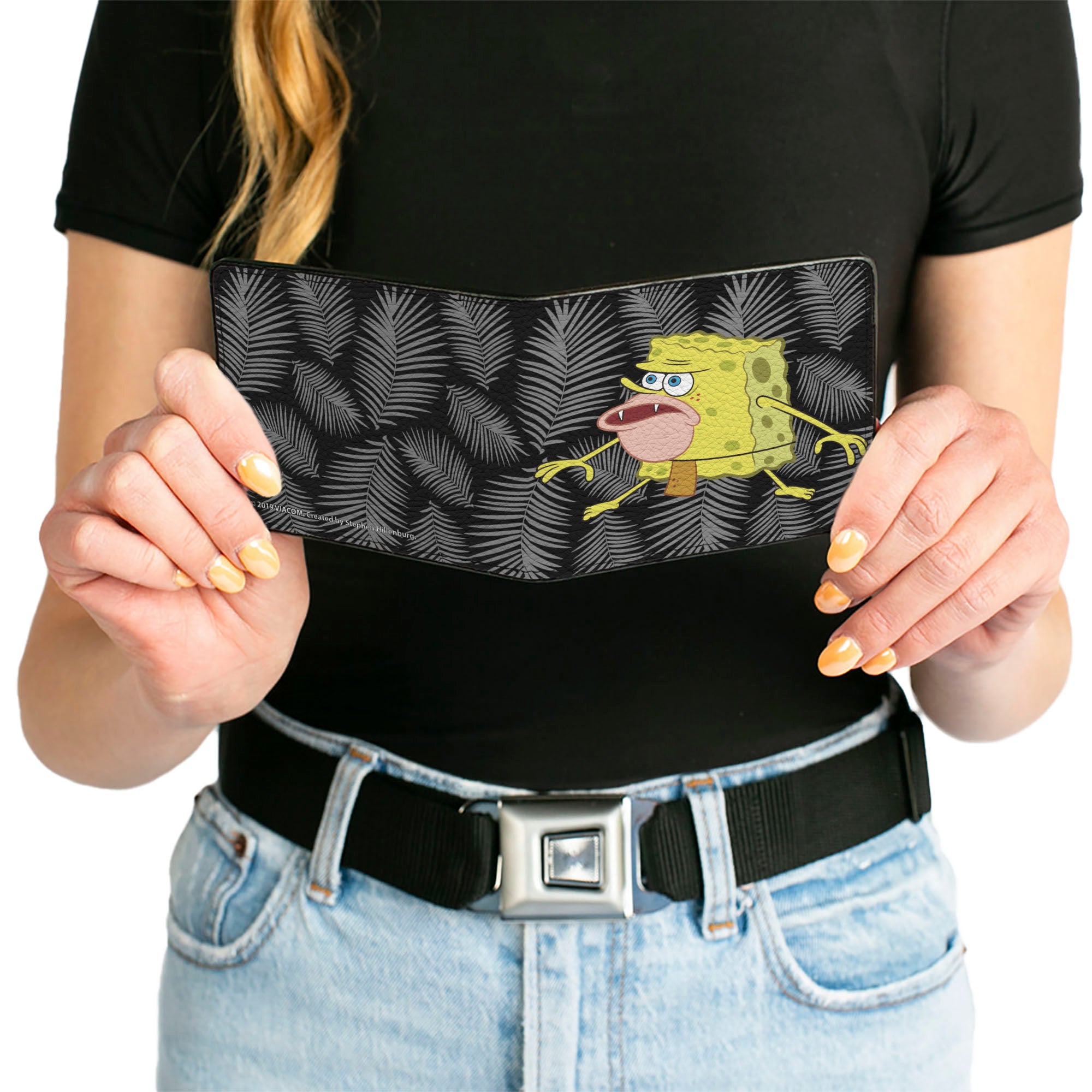 Bi-Fold Wallet - Primitive Sponge Pose Leaves Black Gray Bi-Fold Wallets SpongeBob SquarePants