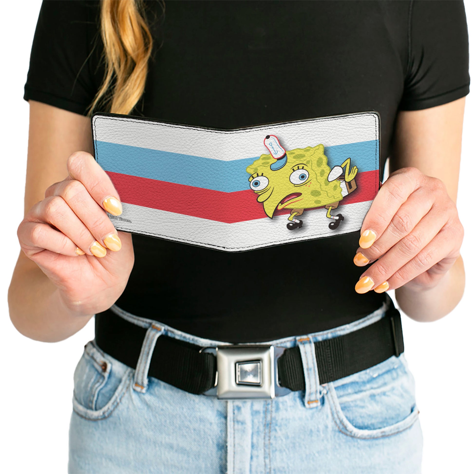 Bi-Fold Wallet - Mocking SpongeBob Pose Stripe White Black Red Blue Bi-Fold Wallets SpongeBob SquarePants