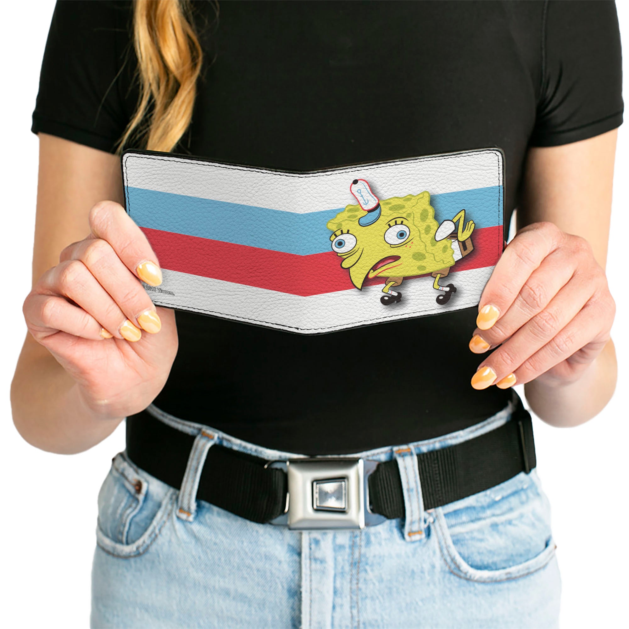 Bi-Fold Wallet - Mocking SpongeBob Pose Stripe White Black Red Blue Bi-Fold Wallets SpongeBob SquarePants