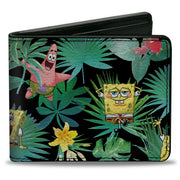 Bi-Fold Wallet - SpongeBob Squarepants and Patrick Starfish Tropical Fauna Collage Black Bi-Fold Wallets SpongeBob SquarePants
