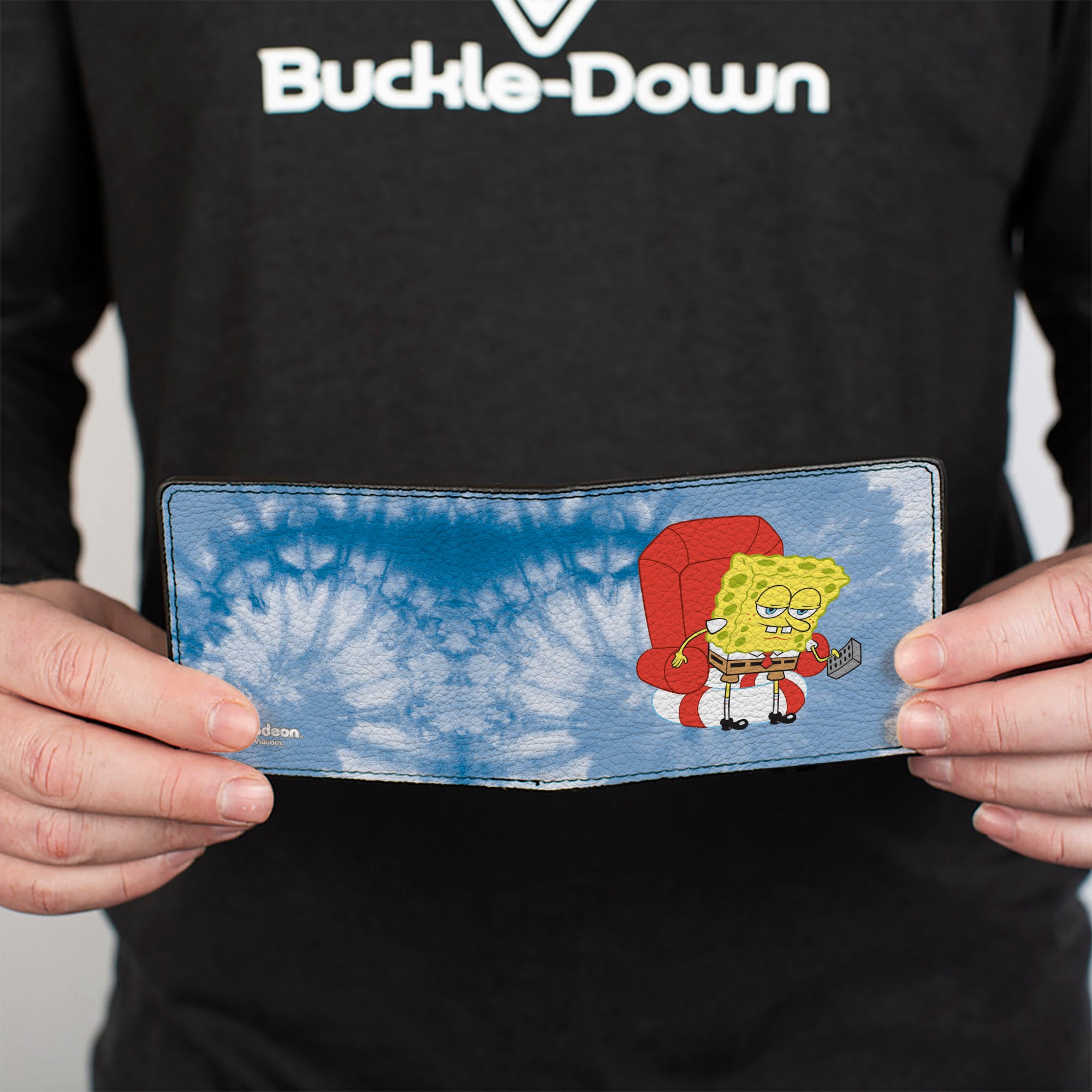 Bi-Fold Wallet - SpongeBob SquarePants Imma Head Out Chair Pose Tie Dye Blues Bi-Fold Wallets SpongeBob SquarePants