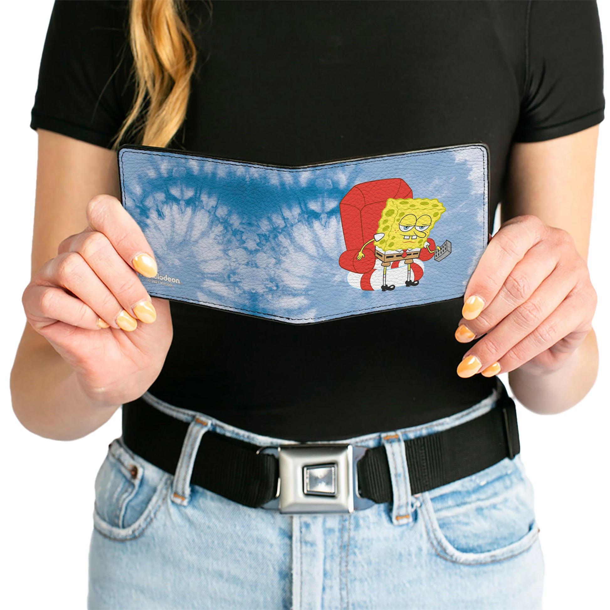 Bi-Fold Wallet - SpongeBob SquarePants Imma Head Out Chair Pose Tie Dye Blues Bi-Fold Wallets SpongeBob SquarePants