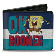 Bi-Fold Wallet - SpongeBob SquarePants OK BOOMER Tongue Out Pose Stripe Blues White Bi-Fold Wallets SpongeBob SquarePants