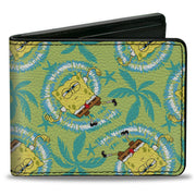 Bi-Fold Wallet - SpongeBob Wavy Noodle Arm Pose Tropical Tie Dye Green Blue White Bi-Fold Wallets SpongeBob SquarePants