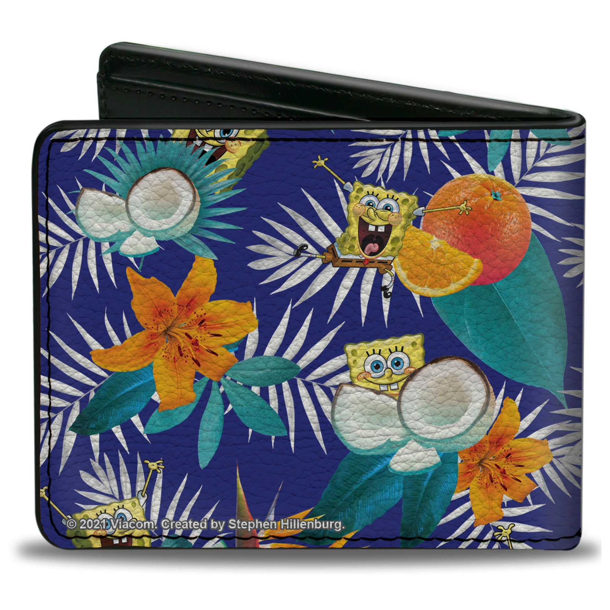 Bi-Fold Wallet - SpongeBob Poses Tropical Orange and Coconut Collage Blues Bi-Fold Wallets SpongeBob SquarePants