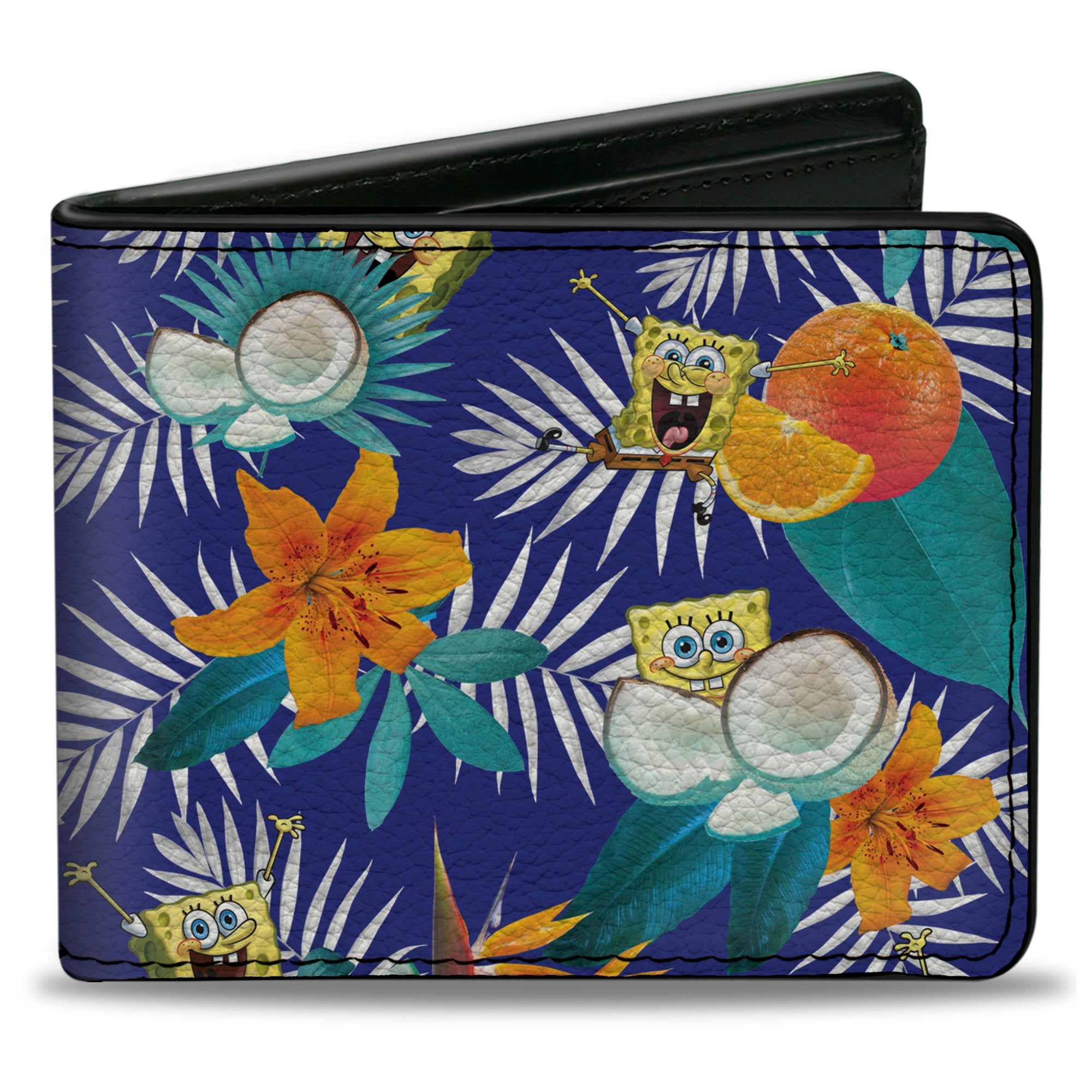 Bi-Fold Wallet - SpongeBob Poses Tropical Orange and Coconut Collage Blues Bi-Fold Wallets SpongeBob SquarePants