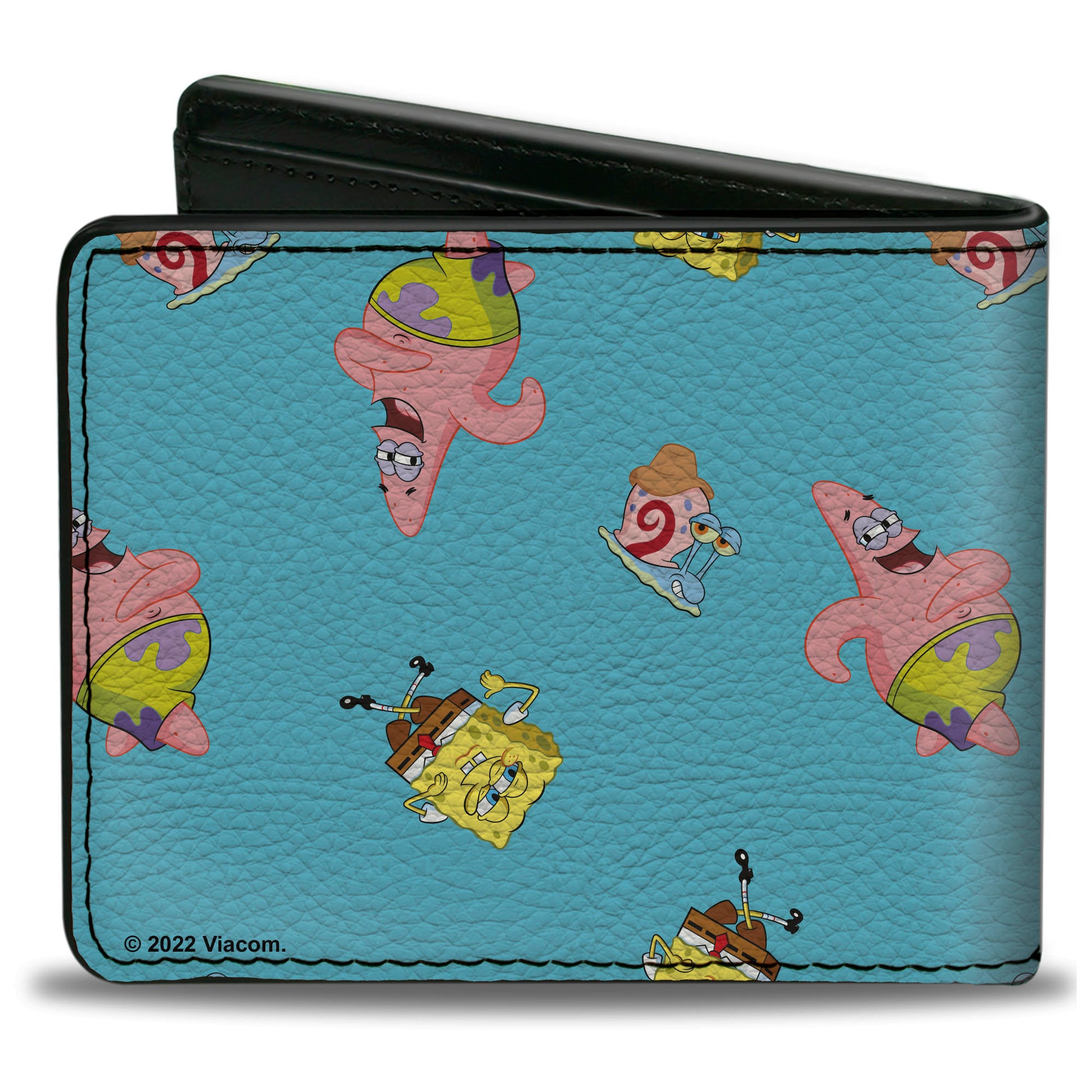 Bi-Fold Wallet - SpongeBob Patrick and Gary Poses Scattered Bright Blue Bi-Fold Wallets SpongeBob SquarePants