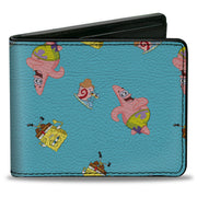 Bi-Fold Wallet - SpongeBob Patrick and Gary Poses Scattered Bright Blue Bi-Fold Wallets SpongeBob SquarePants