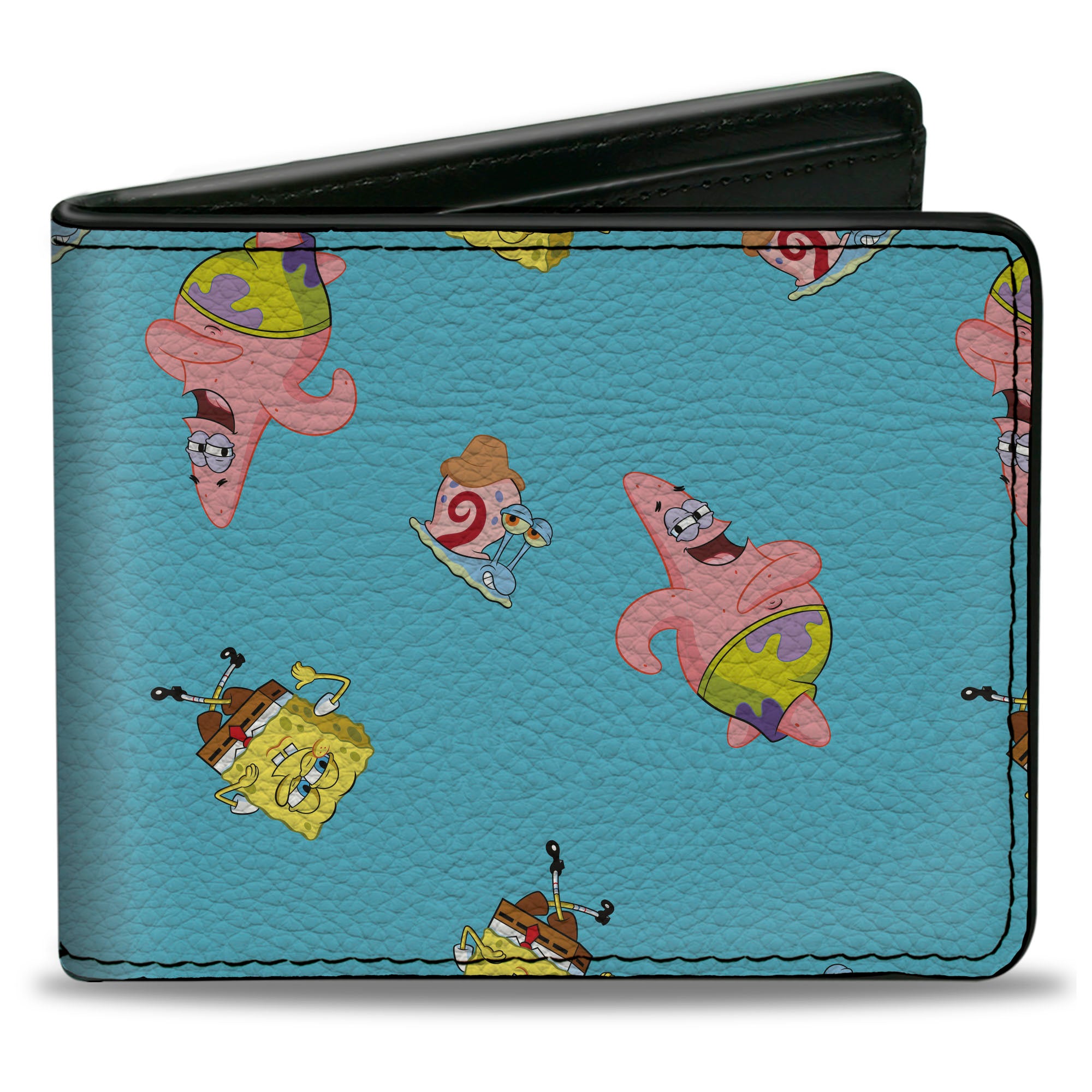 Bi-Fold Wallet - SpongeBob Patrick and Gary Poses Scattered Bright Blue Bi-Fold Wallets SpongeBob SquarePants