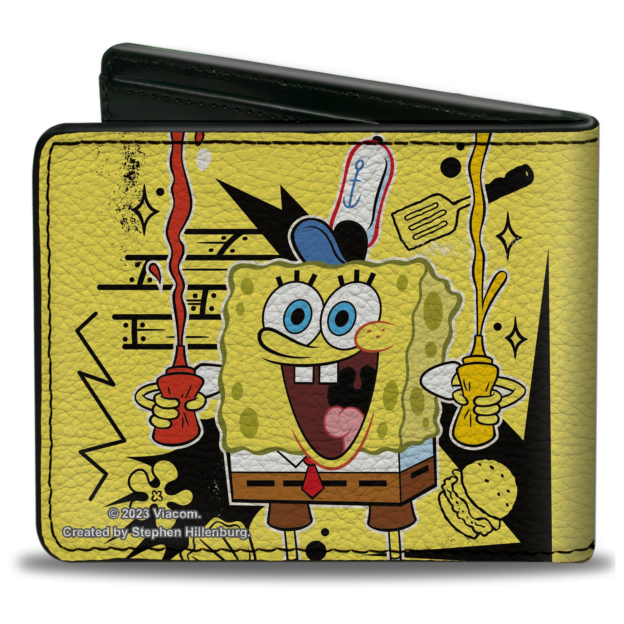 Bi-Fold Wallet - SpongeBob Krabby Patty Condiments Pose Yellow/Black Bi-Fold Wallets SpongeBob SquarePants