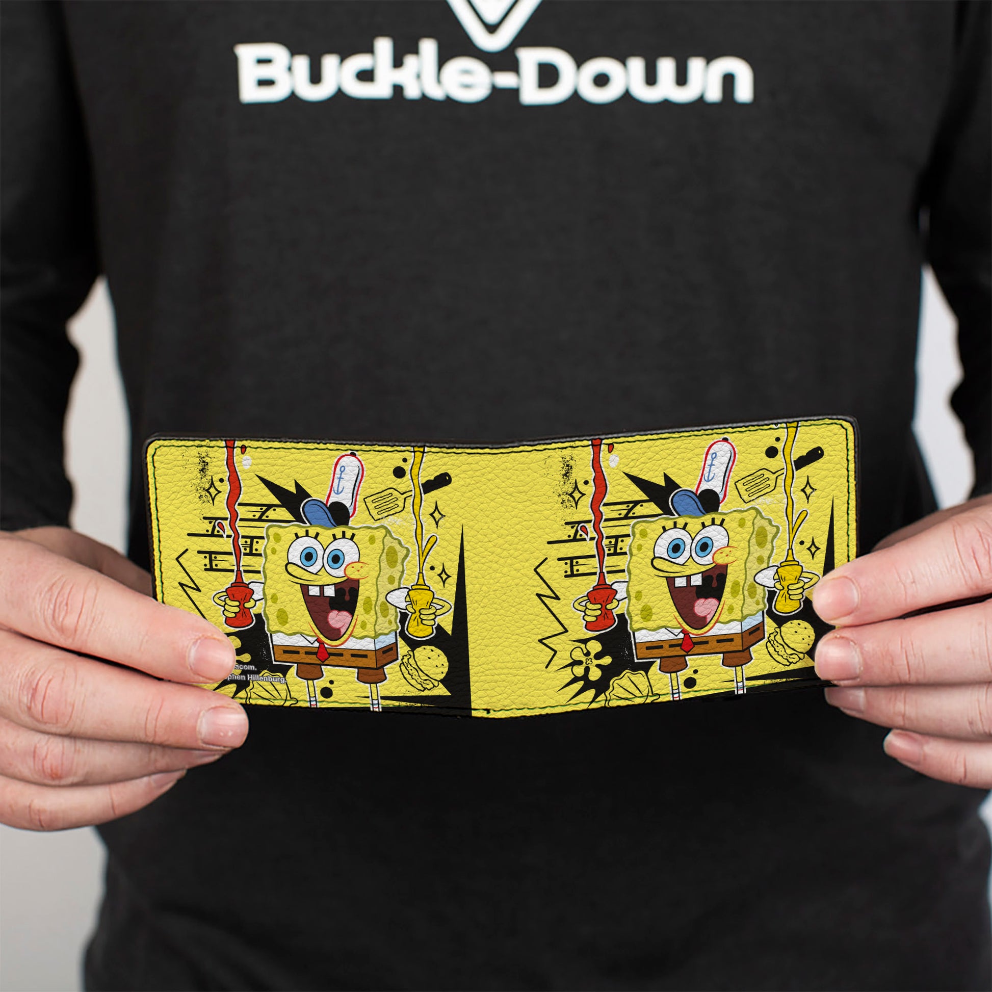Bi-Fold Wallet - SpongeBob Krabby Patty Condiments Pose Yellow/Black Bi-Fold Wallets SpongeBob SquarePants