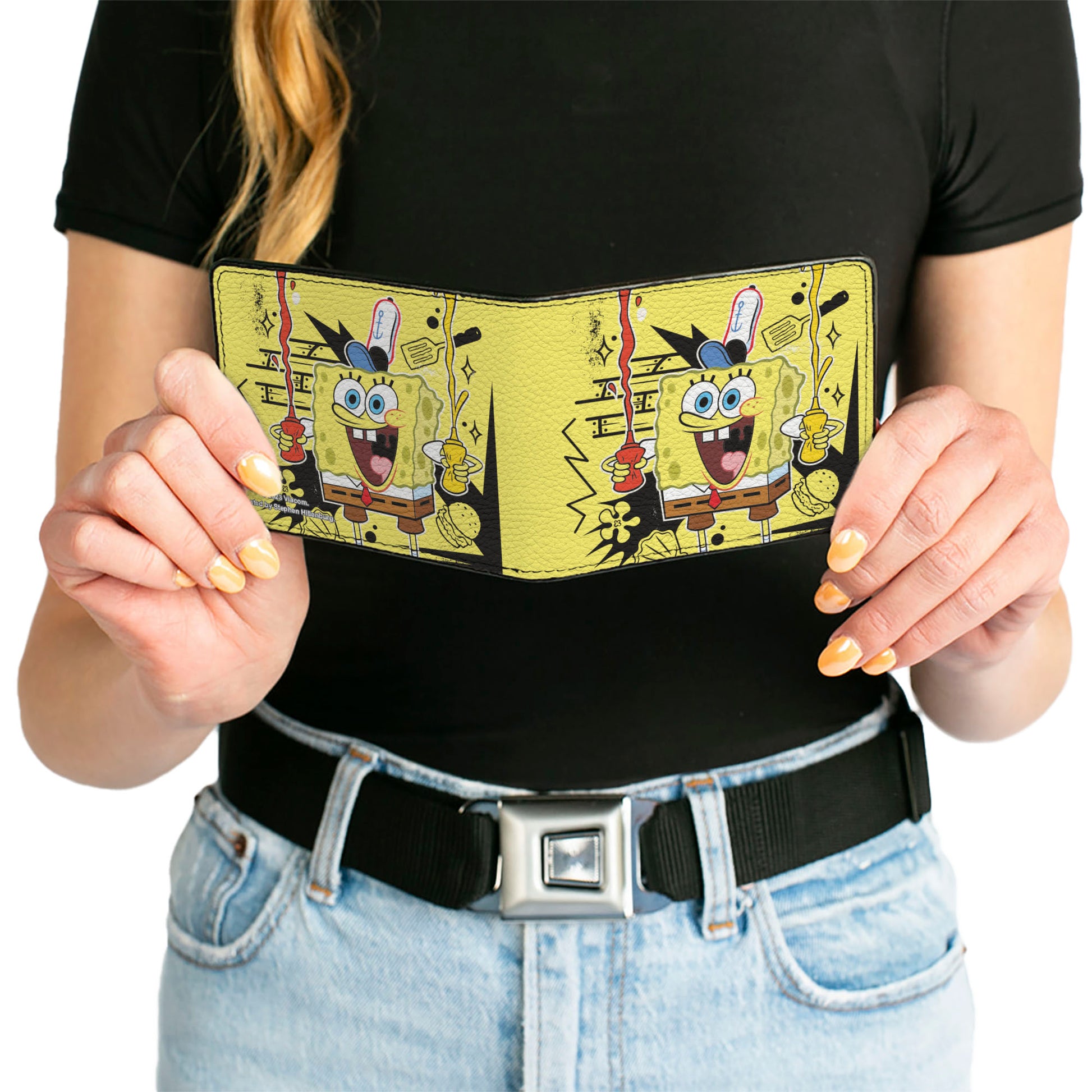Bi-Fold Wallet - SpongeBob Krabby Patty Condiments Pose Yellow/Black Bi-Fold Wallets SpongeBob SquarePants