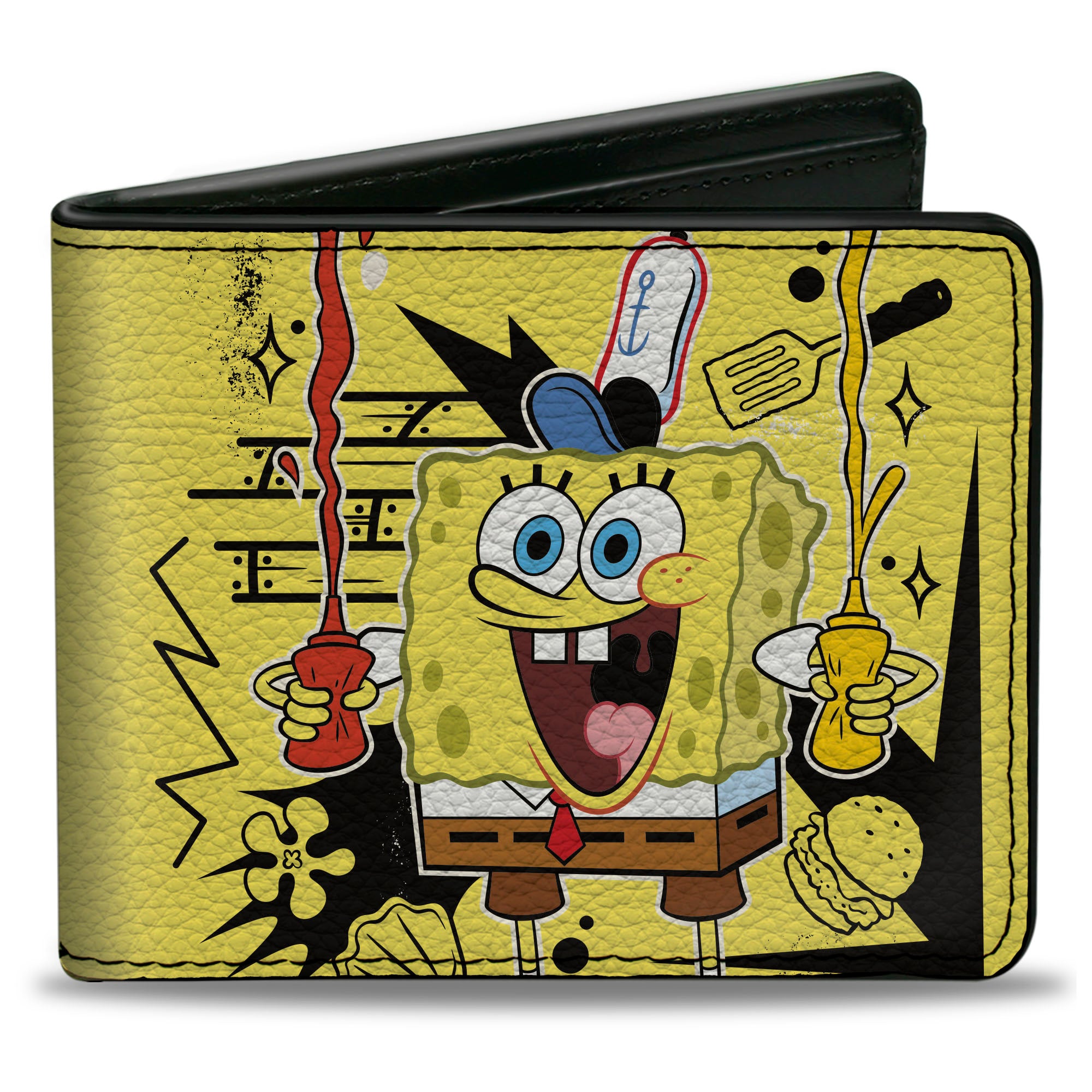 Bi-Fold Wallet - SpongeBob Krabby Patty Condiments Pose Yellow/Black Bi-Fold Wallets SpongeBob SquarePants
