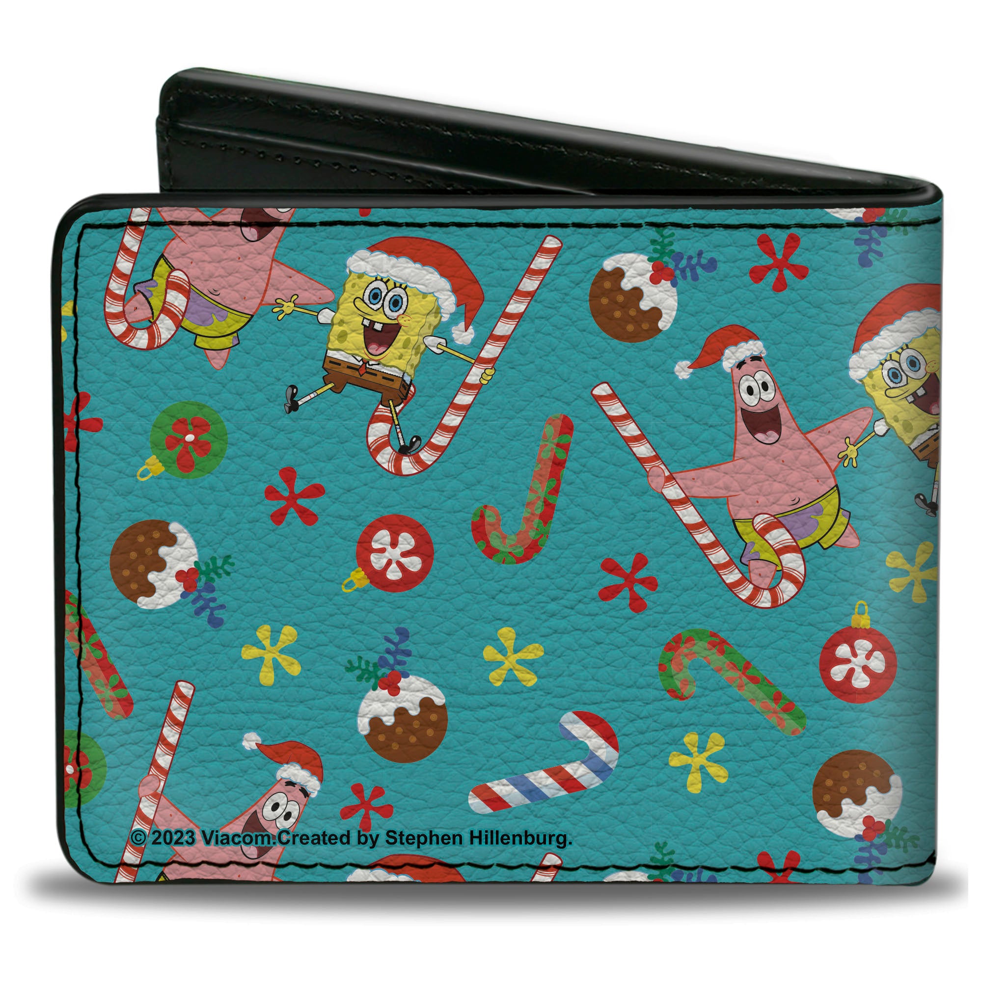 Bi-Fold Wallet - SpongeBob SquarePants and Patrick Star Holiday Treats Christmas Collage Turquoise Bi-Fold Wallets Nickelodeon