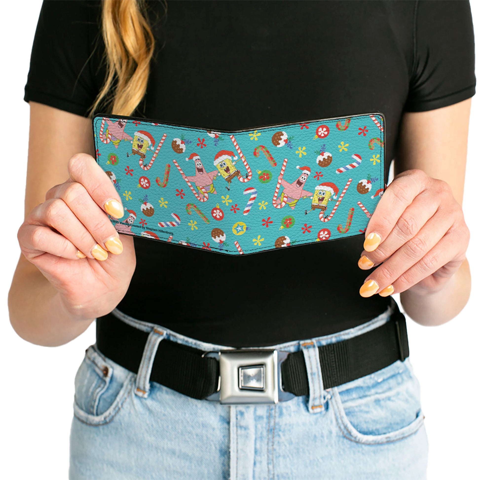 Bi-Fold Wallet - SpongeBob SquarePants and Patrick Star Holiday Treats Christmas Collage Turquoise Bi-Fold Wallets Nickelodeon
