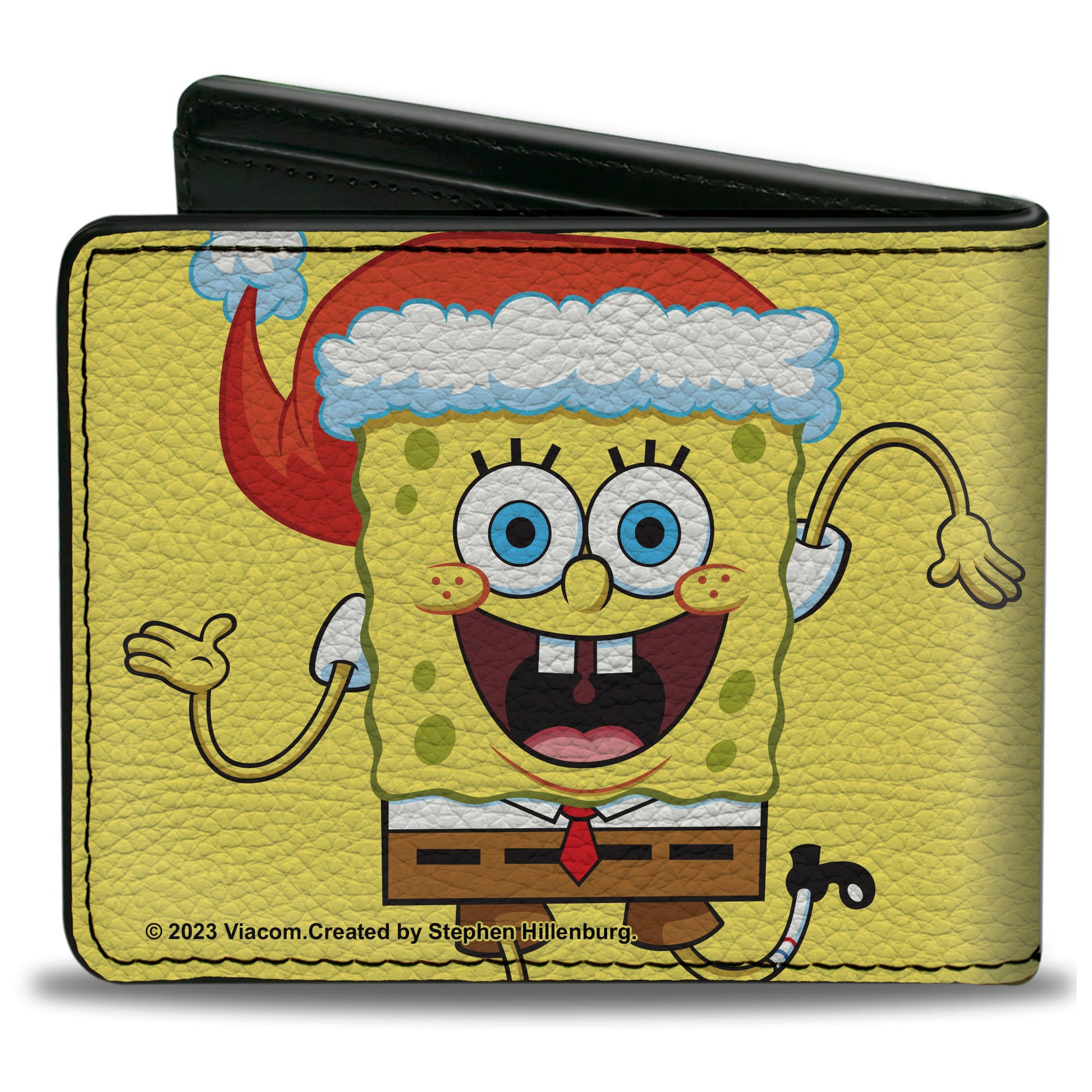 Bi-Fold Wallet - SpongeBob SquarePants Wavy Arms Santa Holiday Christmas Pose Yellow Bi-Fold Wallets SpongeBob SquarePants