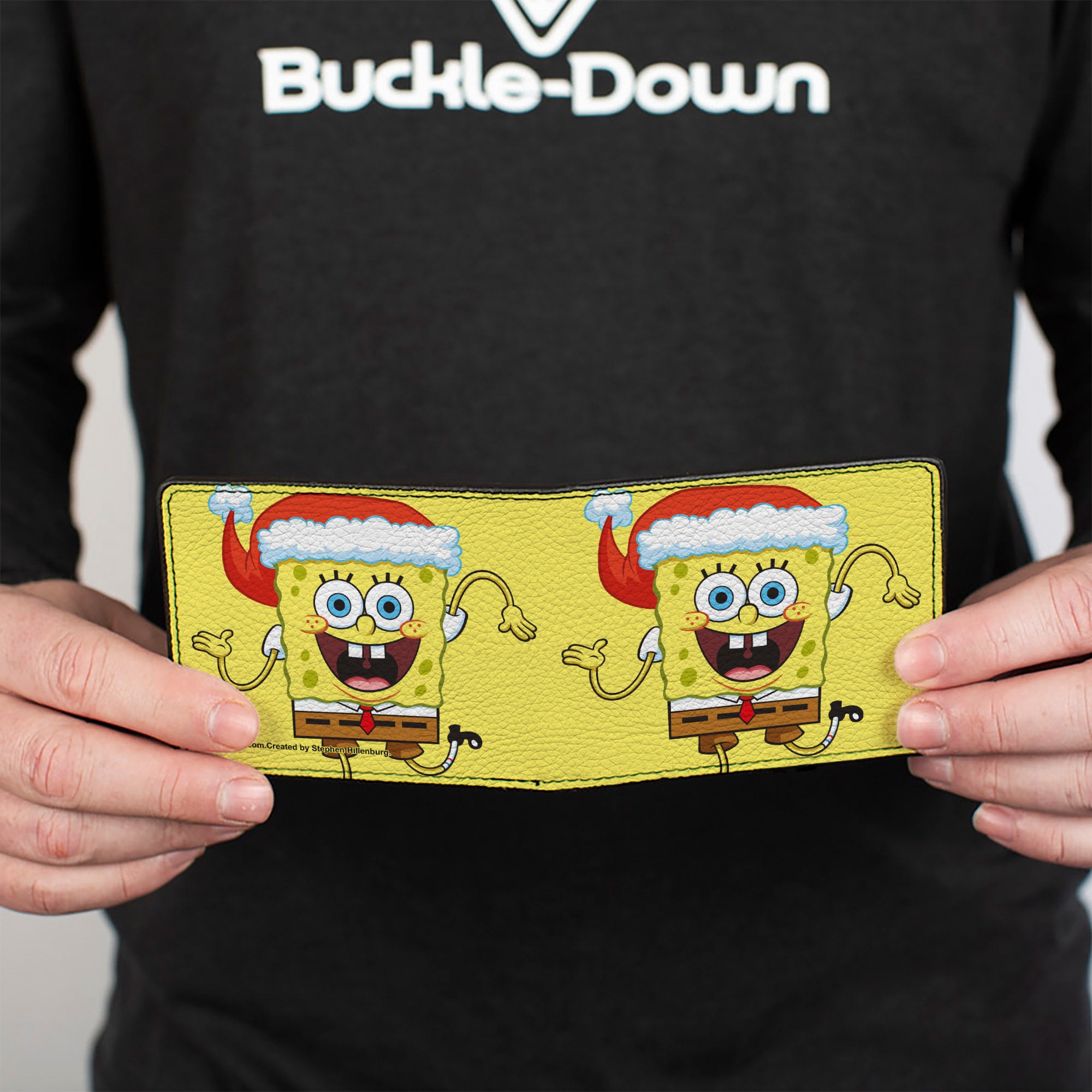 Bi-Fold Wallet - SpongeBob SquarePants Wavy Arms Santa Holiday Christmas Pose Yellow Bi-Fold Wallets SpongeBob SquarePants