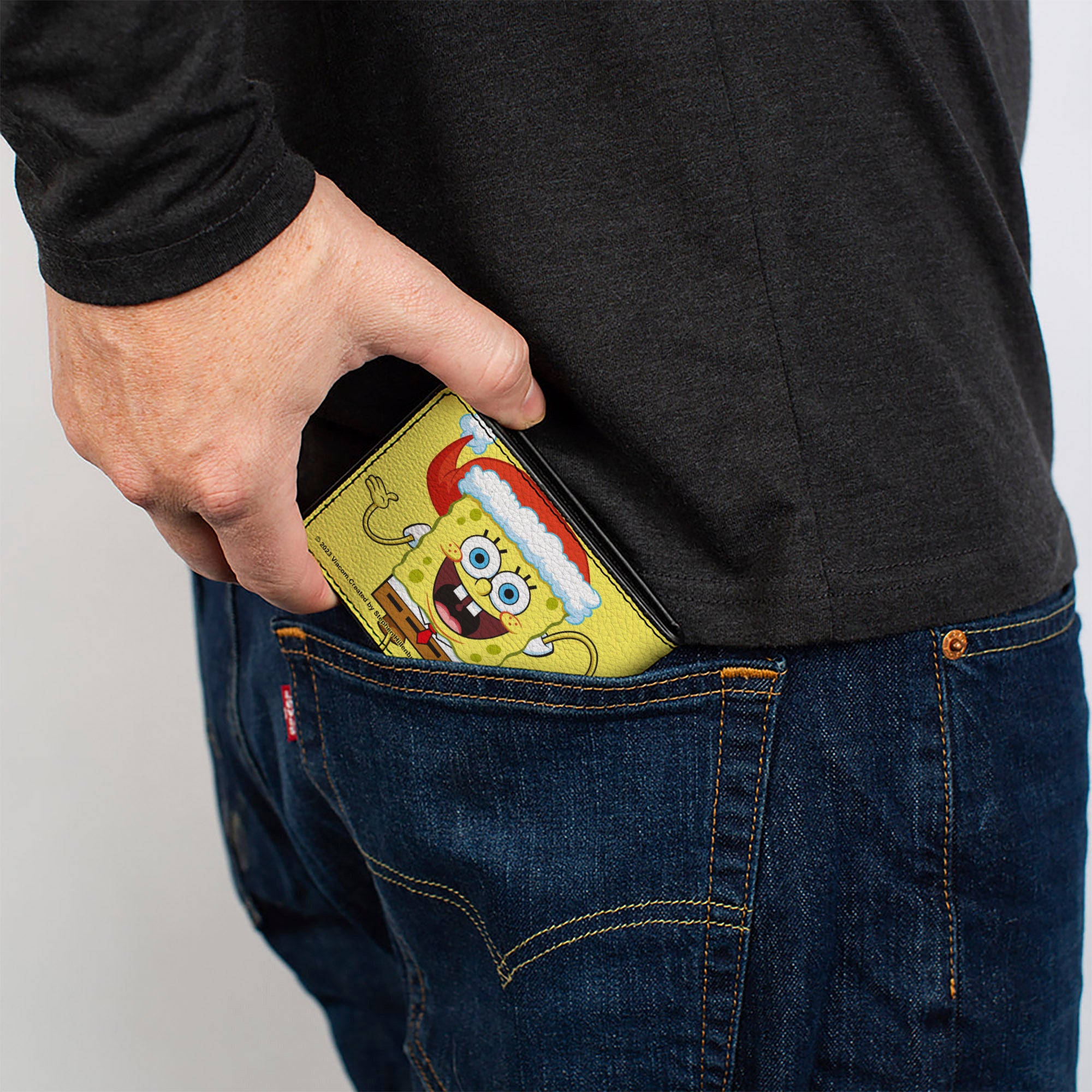 Bi-Fold Wallet - SpongeBob SquarePants Wavy Arms Santa Holiday Christmas Pose Yellow Bi-Fold Wallets SpongeBob SquarePants