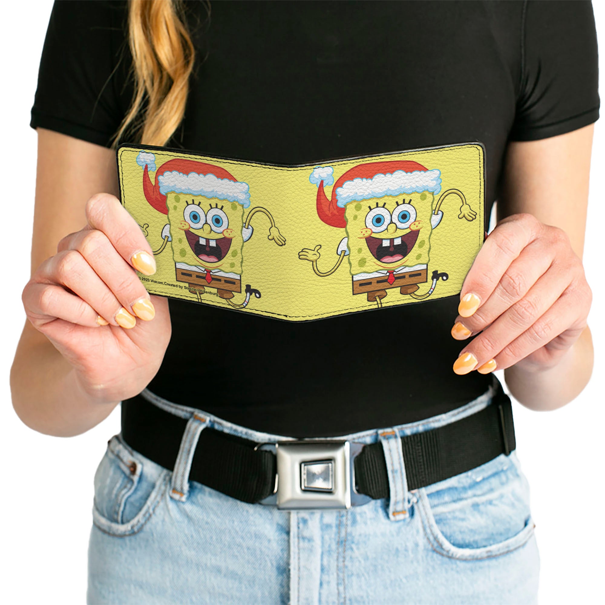Bi-Fold Wallet - SpongeBob SquarePants Wavy Arms Santa Holiday Christmas Pose Yellow Bi-Fold Wallets SpongeBob SquarePants