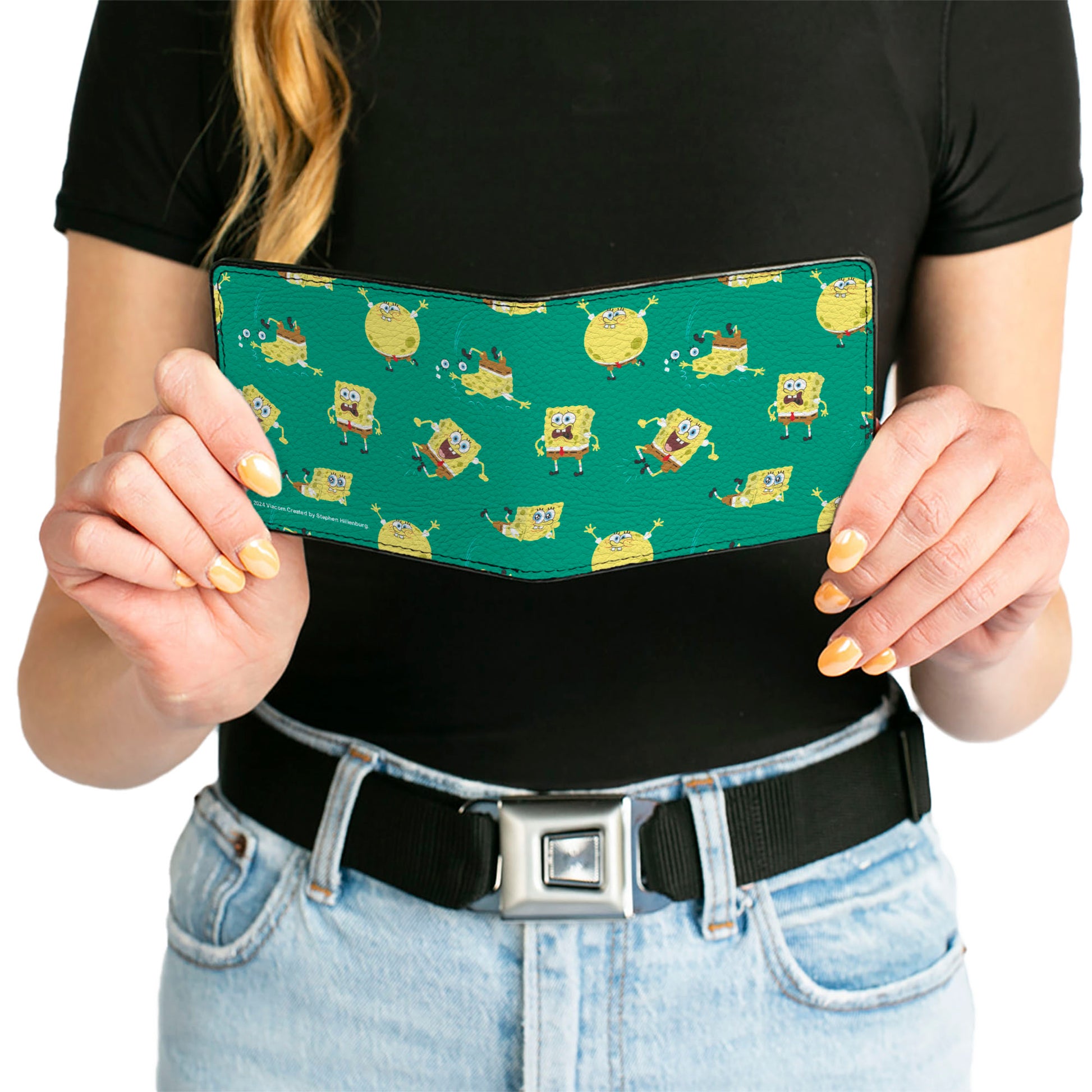 Bi-Fold Wallet - SpongeBob SquarePants Poses Scattered Green Bi-Fold Wallets SpongeBob SquarePants