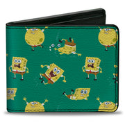 Bi-Fold Wallet - SpongeBob SquarePants Poses Scattered Green Bi-Fold Wallets SpongeBob SquarePants