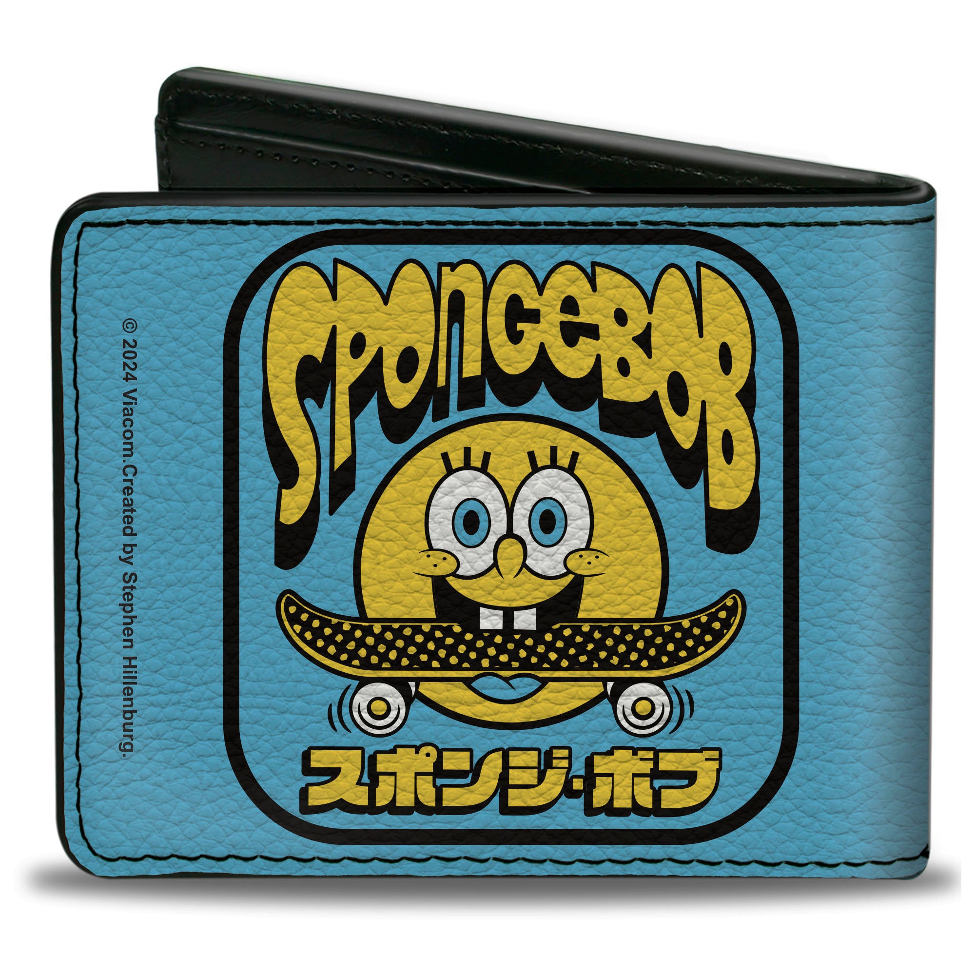 Bi-Fold Wallet - SpongeBob SquarePants Skateboard Smile Face and Japanese Text Blue/Black/Yellow Bi-Fold Wallets SpongeBob SquarePants