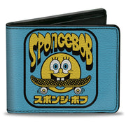 Bi-Fold Wallet - SpongeBob SquarePants Skateboard Smile Face and Japanese Text Blue/Black/Yellow Bi-Fold Wallets SpongeBob SquarePants