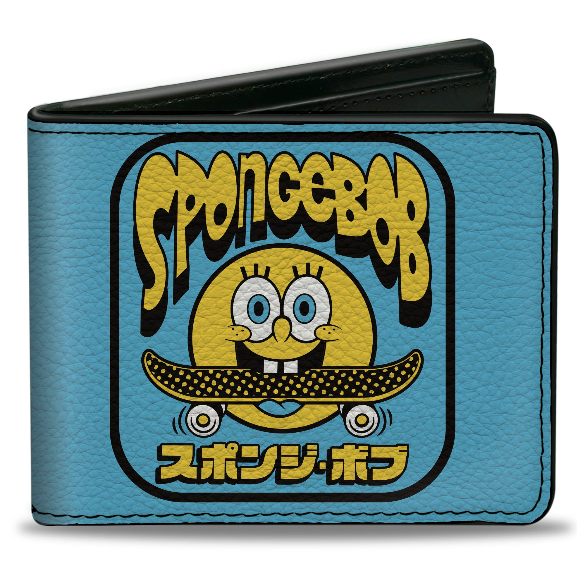 Bi-Fold Wallet - SpongeBob SquarePants Skateboard Smile Face and Japanese Text Blue/Black/Yellow Bi-Fold Wallets SpongeBob SquarePants