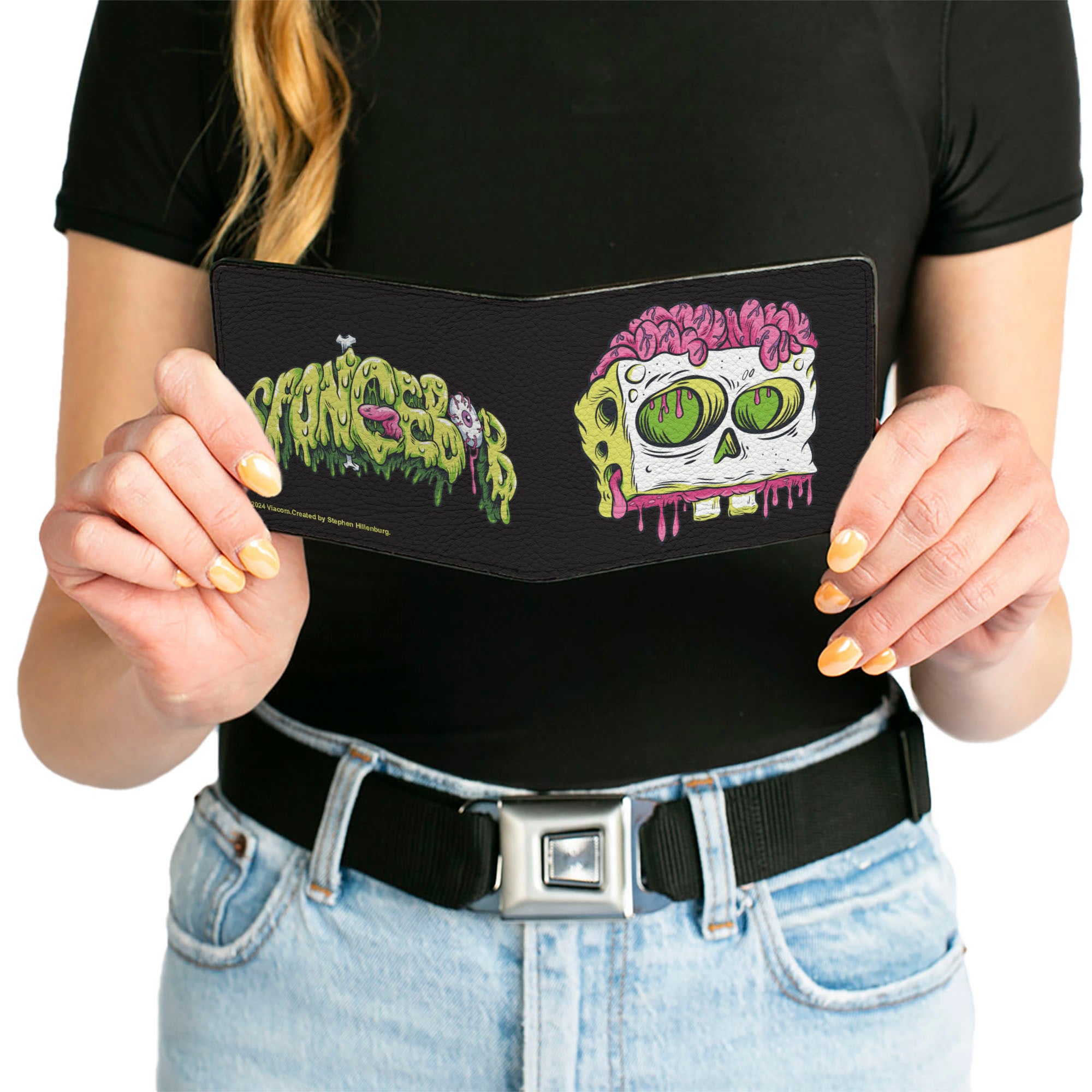 Bi-Fold Wallet - SpongeBob SquarePants SPONGEBOB Slime Text and Skull Black Bi-Fold Wallets SpongeBob SquarePants