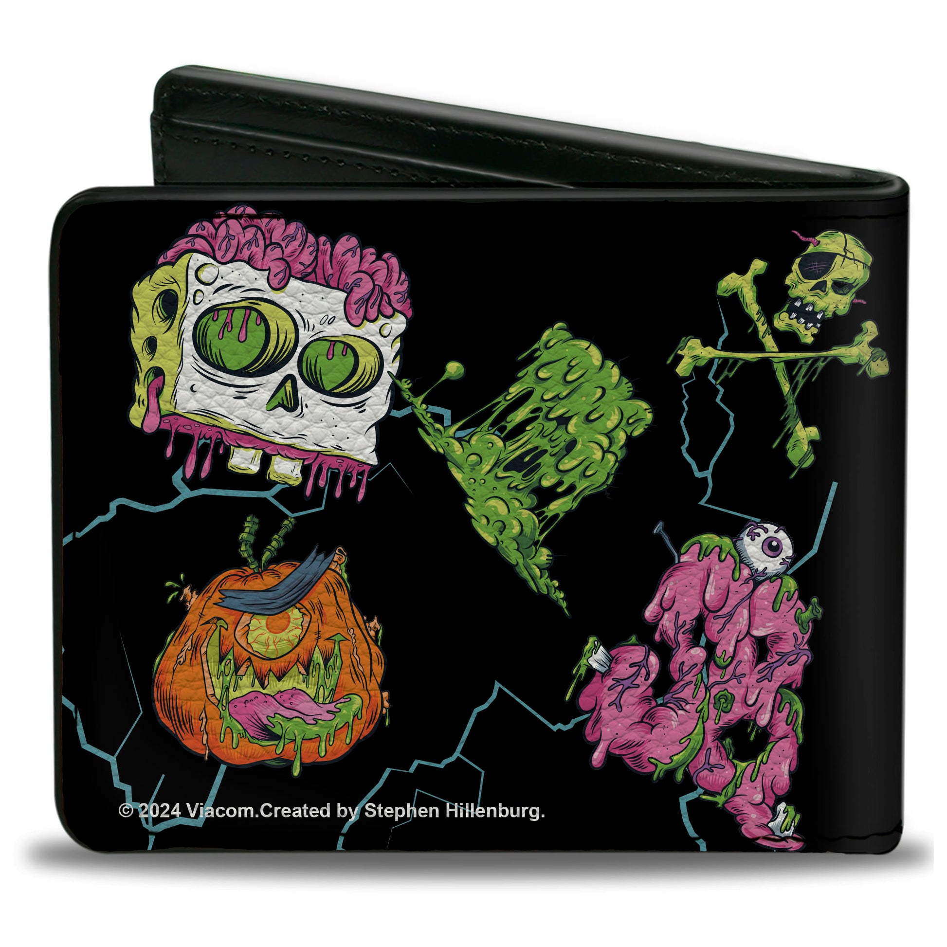 Bi-Fold Wallet - SpongeBob SquarePants Halloween Slime Icons Scattered Black Bi-Fold Wallets SpongeBob SquarePants