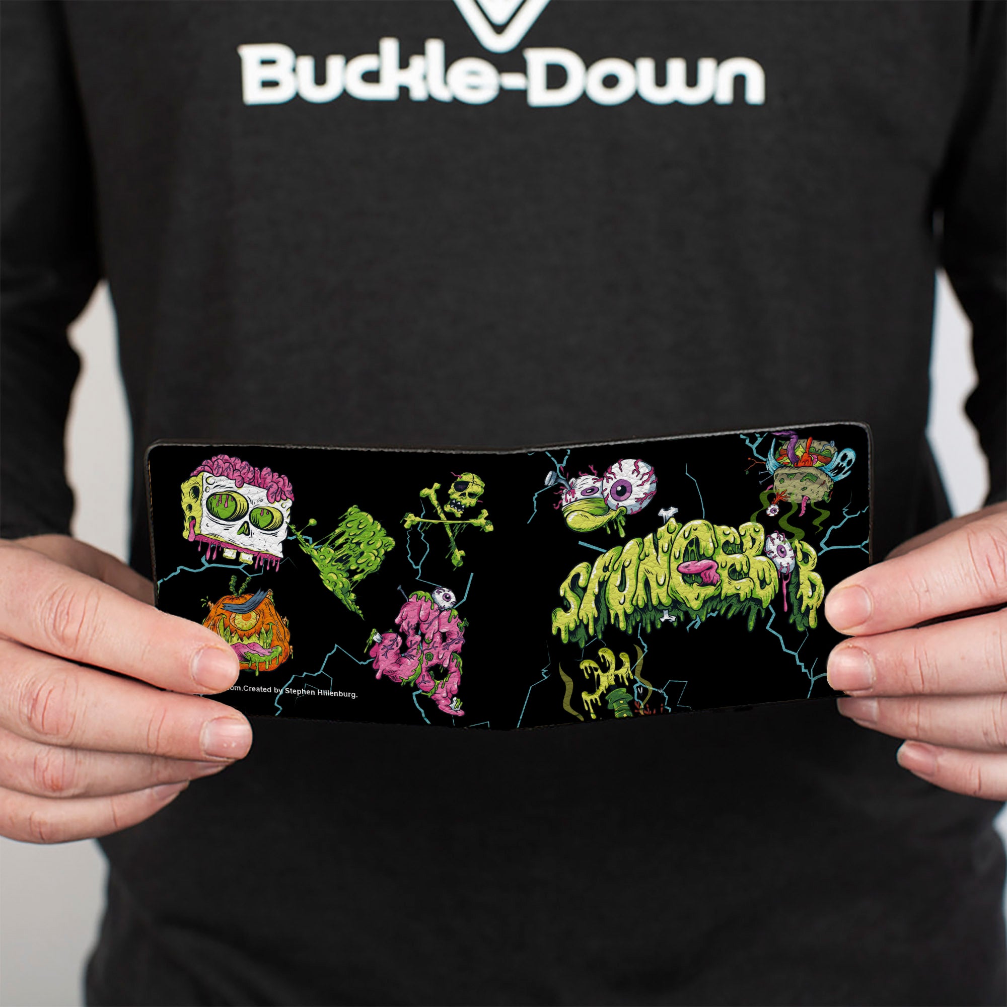 Bi-Fold Wallet - SpongeBob SquarePants Halloween Slime Icons Scattered Black Bi-Fold Wallets SpongeBob SquarePants